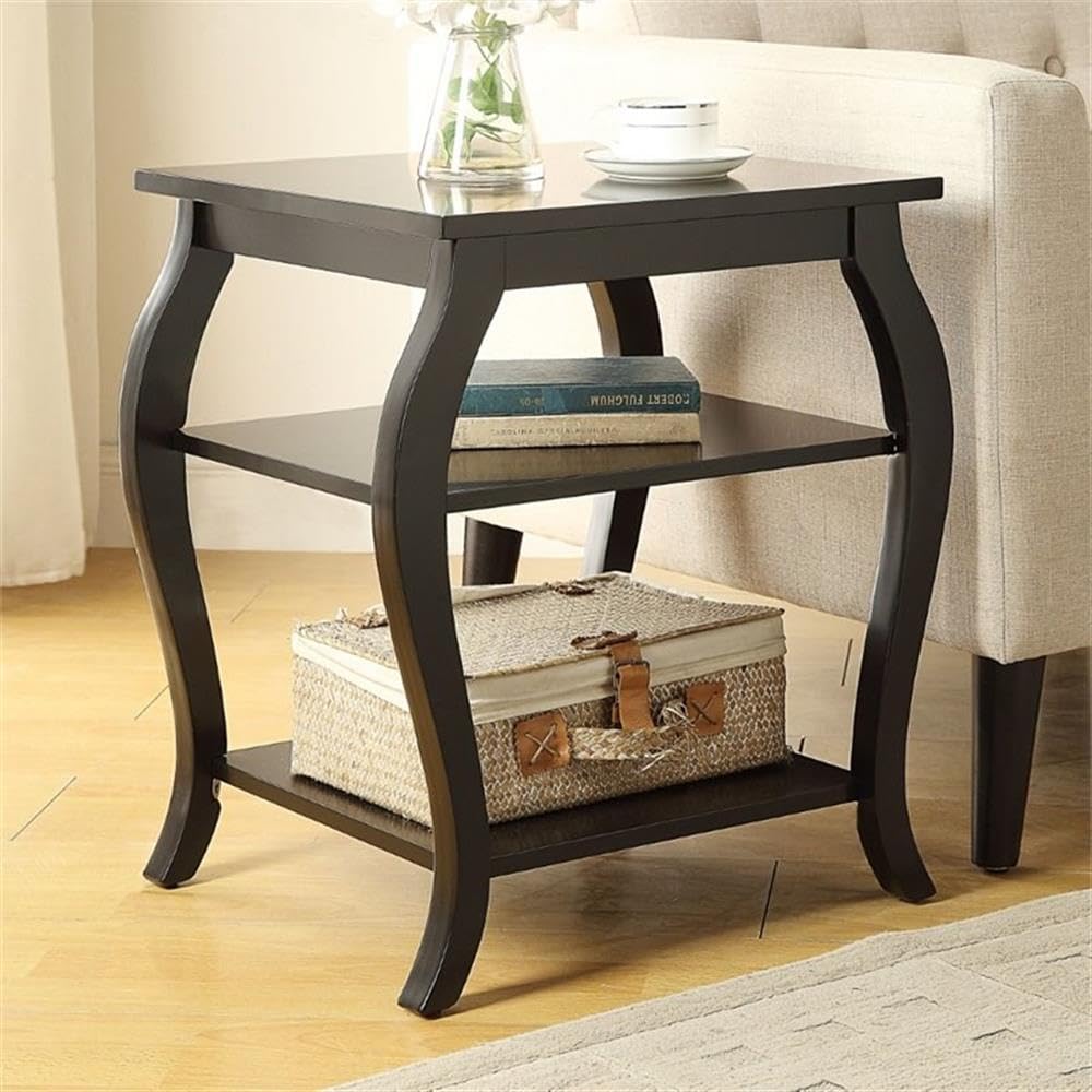 BOWERY HILL Mid Century Modern 2-Shelf Wood End Table - Black Nightstand for Bedroom, Living Room & Office - Solid Wood Side Table with Storage Space