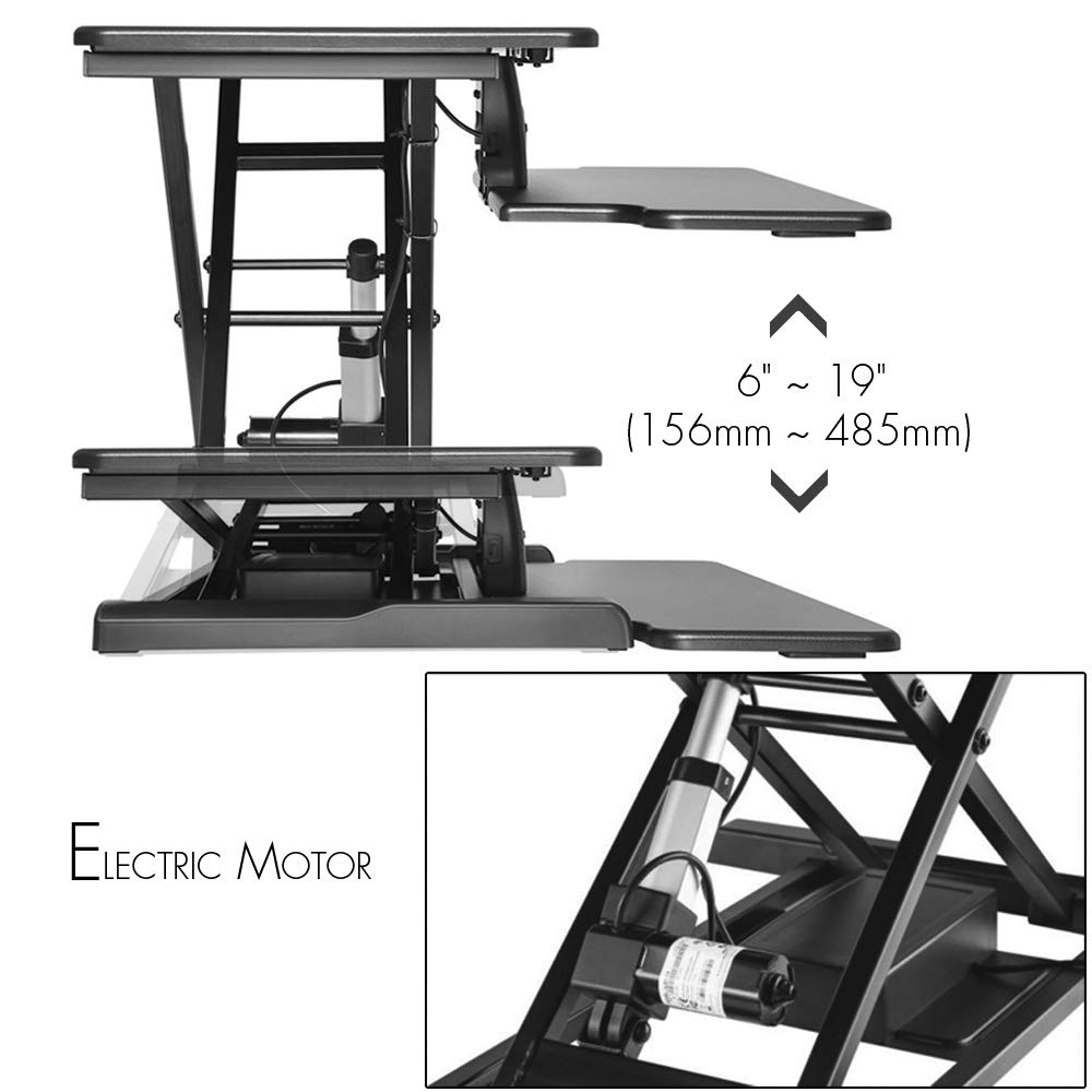 PrimeCables Electric Standing Desk Converter - 31.5 Inch Height Adjustable Riser with One-Touch Button, Keyboard Tray for Dual Monitor & Laptop - Perfect for Home Office, Gaming Setup & Workspace Ergonomics