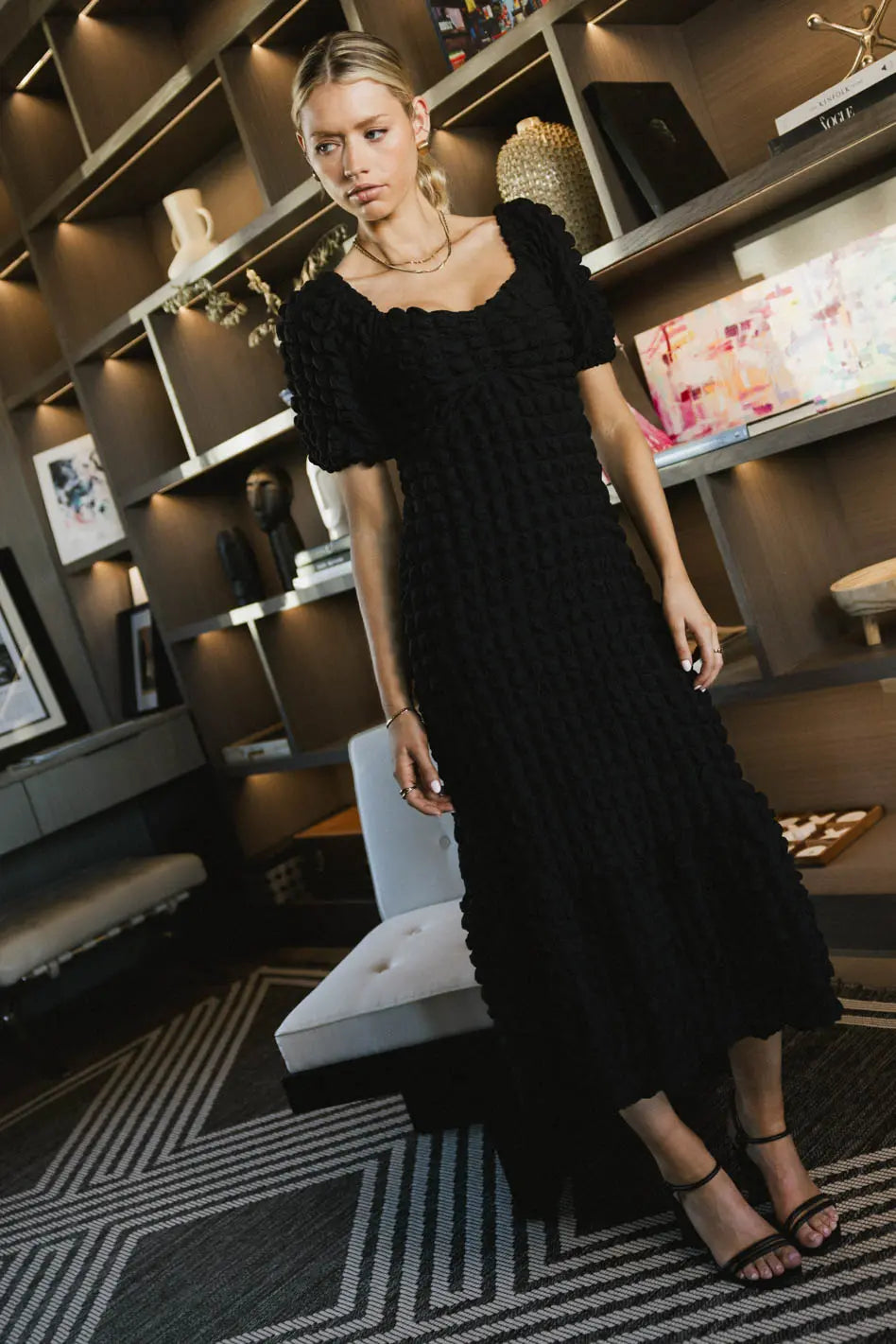 Miley Black Bubble Texture Dress - Women's Fashion Trendy Party & Evening Wear - FINAL SALE