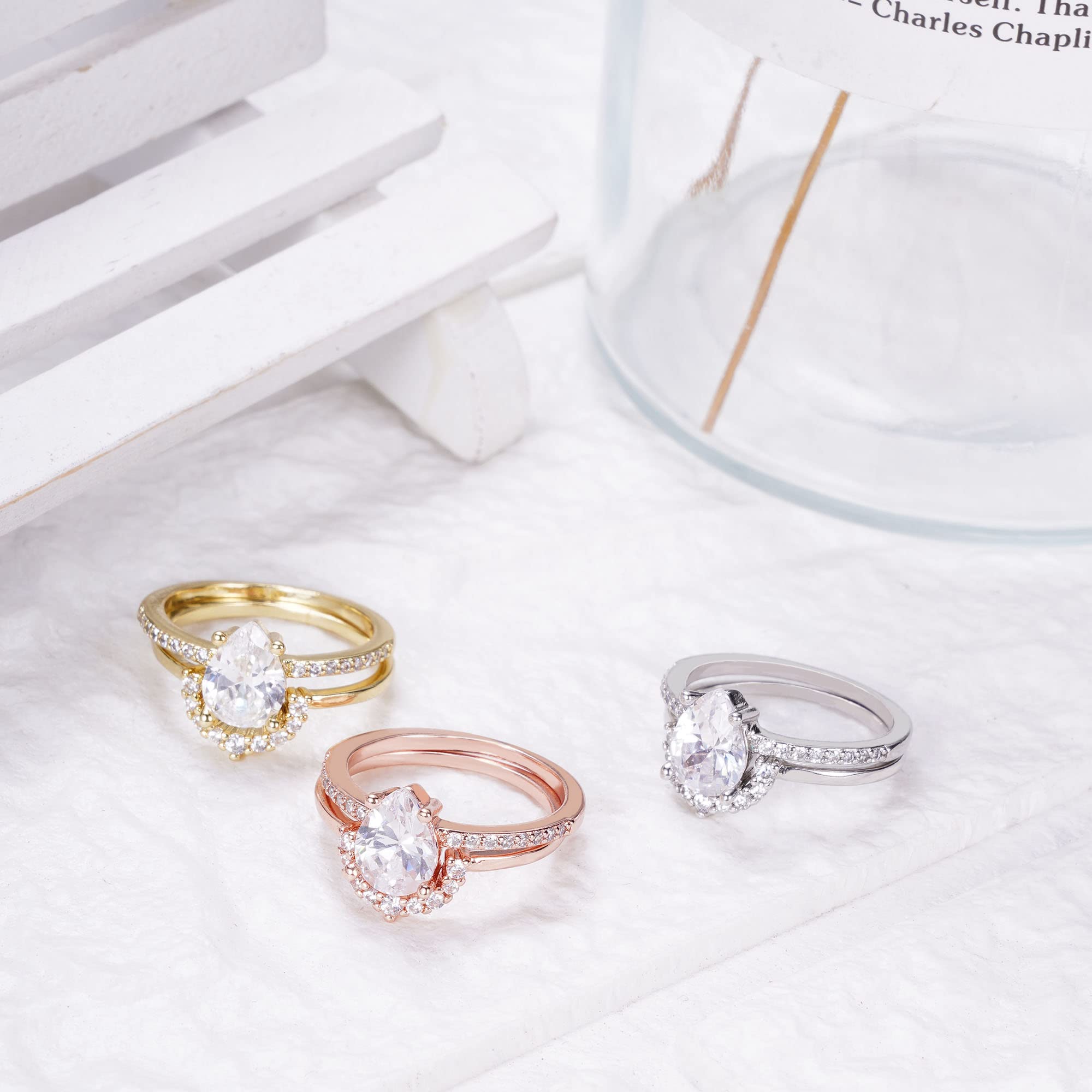 JSJOY Women's Cubic Zirconia Engagement Ring Set - Wedding Band & Promise Ring for Her (Size 5-9) - Perfect for Proposals, Anniversaries & Valentine's Day Gifts