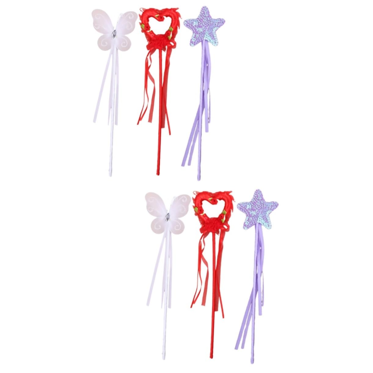 VICASKY 6-Piece Star Wand Set - Role Play Costume Accessories for Princess, Fairy & Birthday Parties - Includes Heart, Butterfly & Pentagram Wands - Perfect for Dress Up, Makeup & Streamer Decorations - Great for Kids' Birthday Parties, Halloween Costumes & Fantasy Play