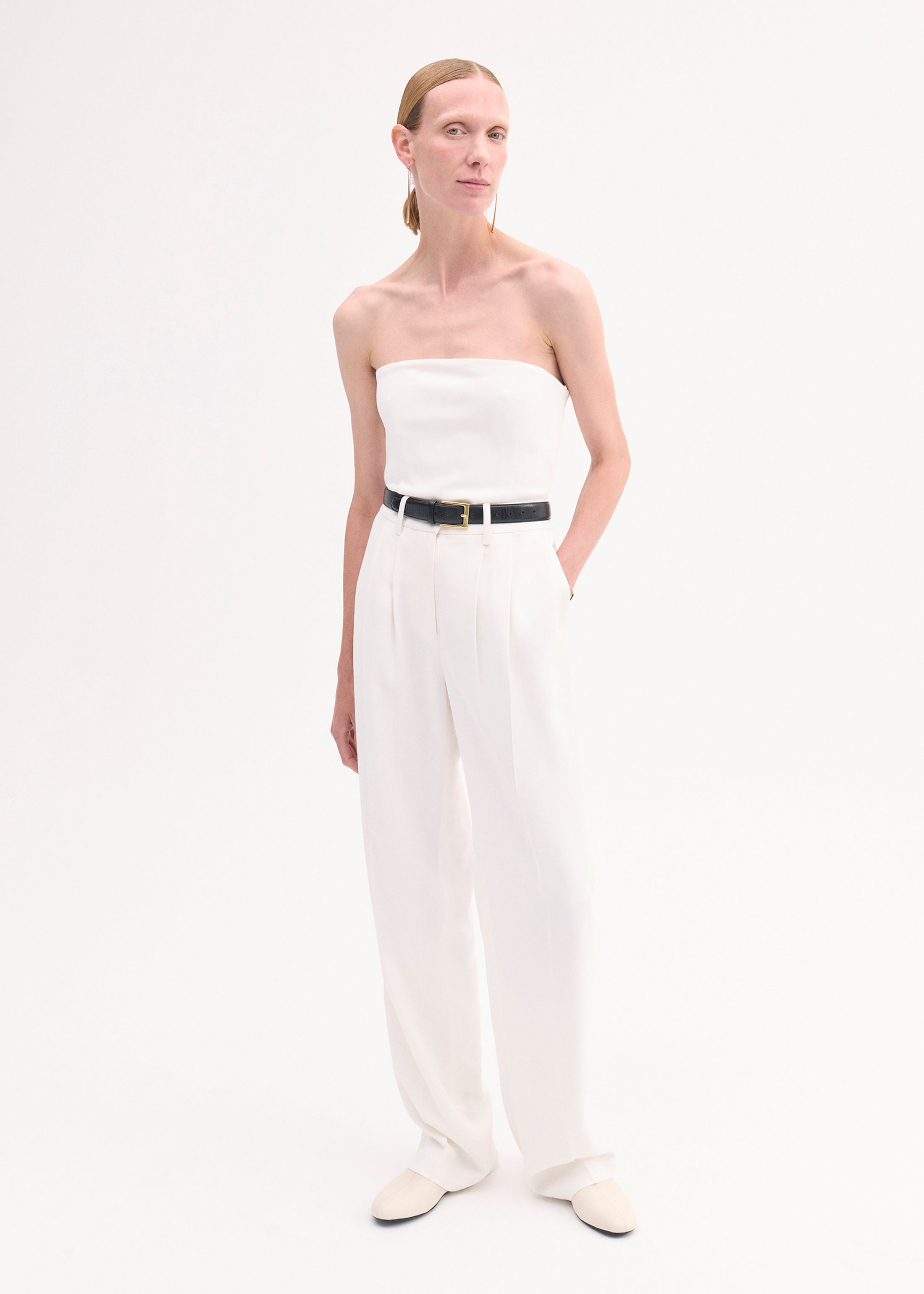 Stylish Pleat Front Crepe Trousers in Ivory - Perfect for Office Wear & Business Casual Outfits
