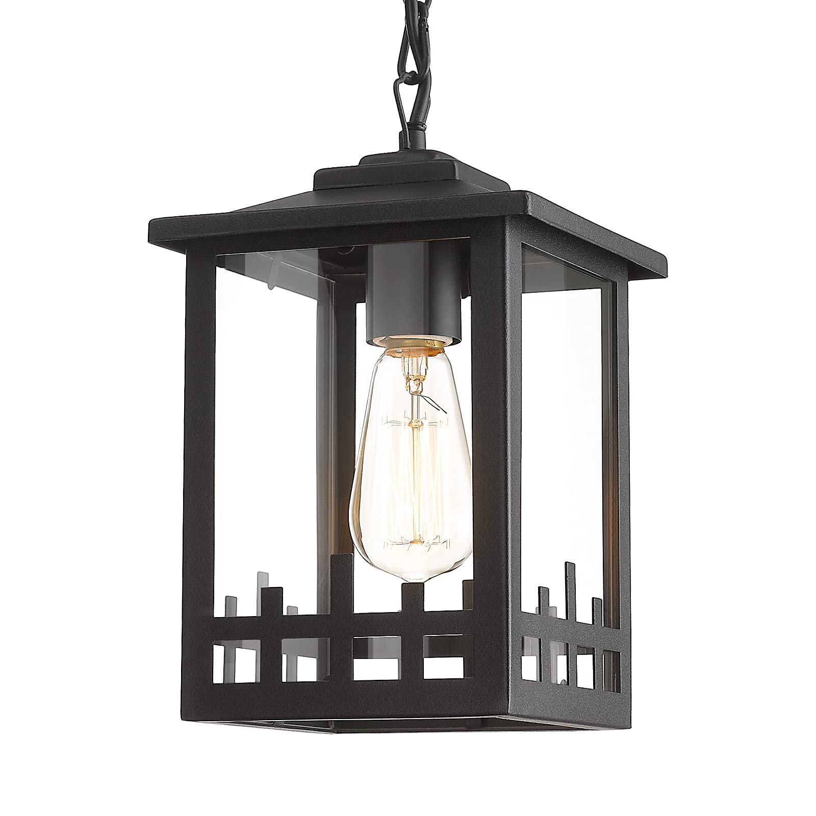 KAUEN 12-Inch Black Outdoor Hanging Light Fixture - Weatherproof Porch Pendant Light & Patio Chandelier for Garden, Deck, Backyard, and Entryway Lighting