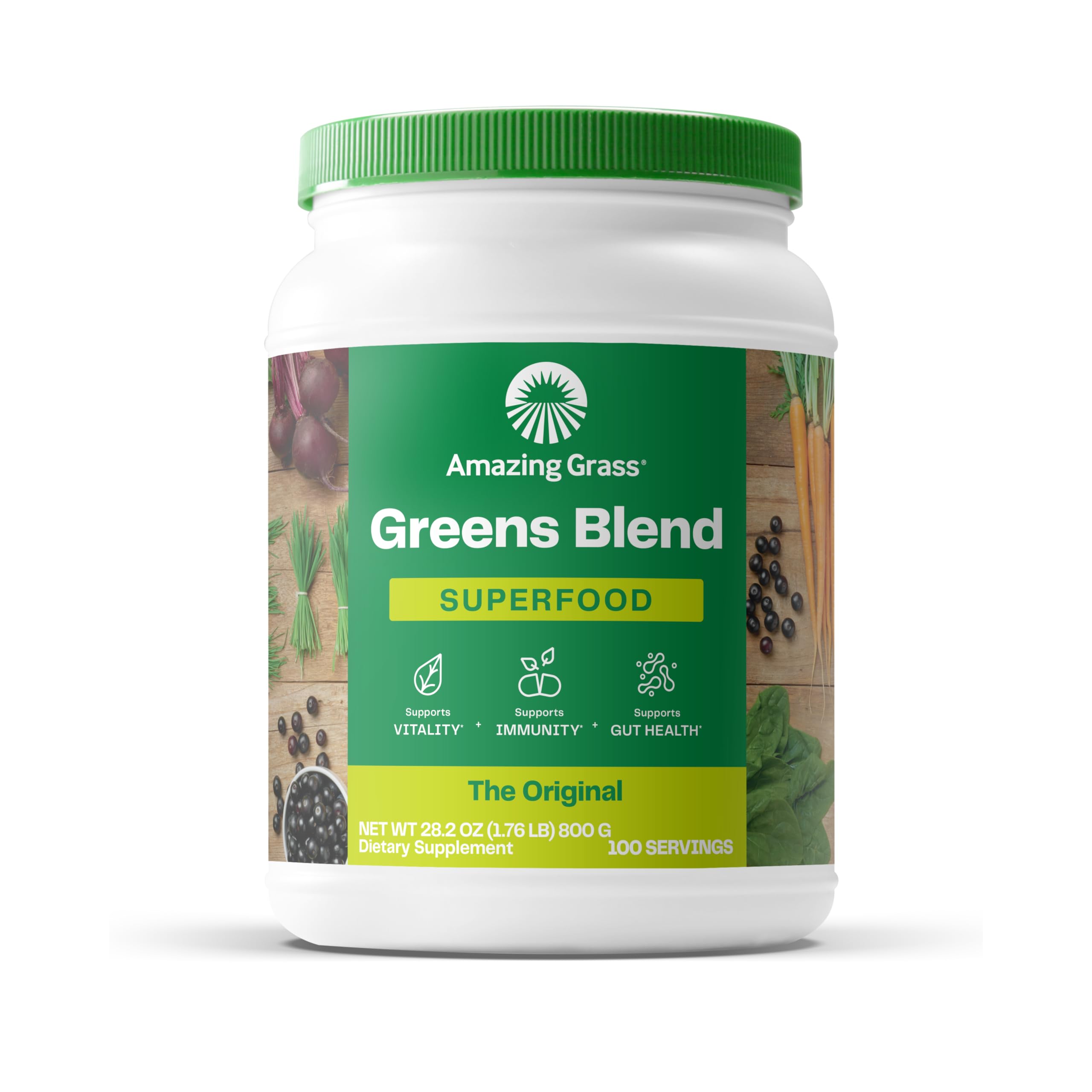 Amazing Grass Greens Superfood Powder - Organic Spirulina, Chlorella & Beet Root Powder with Digestive Enzymes & Probiotics (100 Servings) | Boost Energy, Detox & Digestion for Active Lifestyles