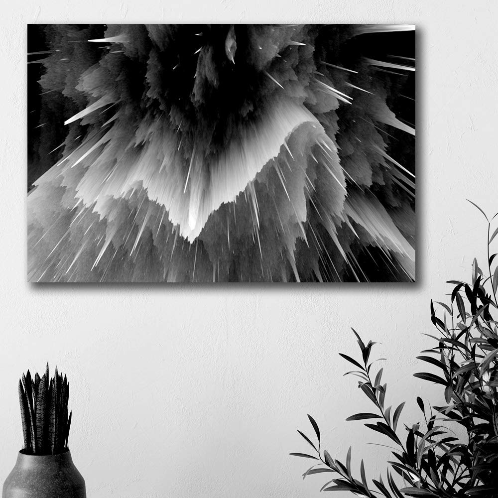 Black and White Energy Wave Canvas Wall Art - 32x48 Inch Framed Painting for Modern Home & Office Decor | Bedroom, Living Room, Dorm Wall Decor | Ready to Hang