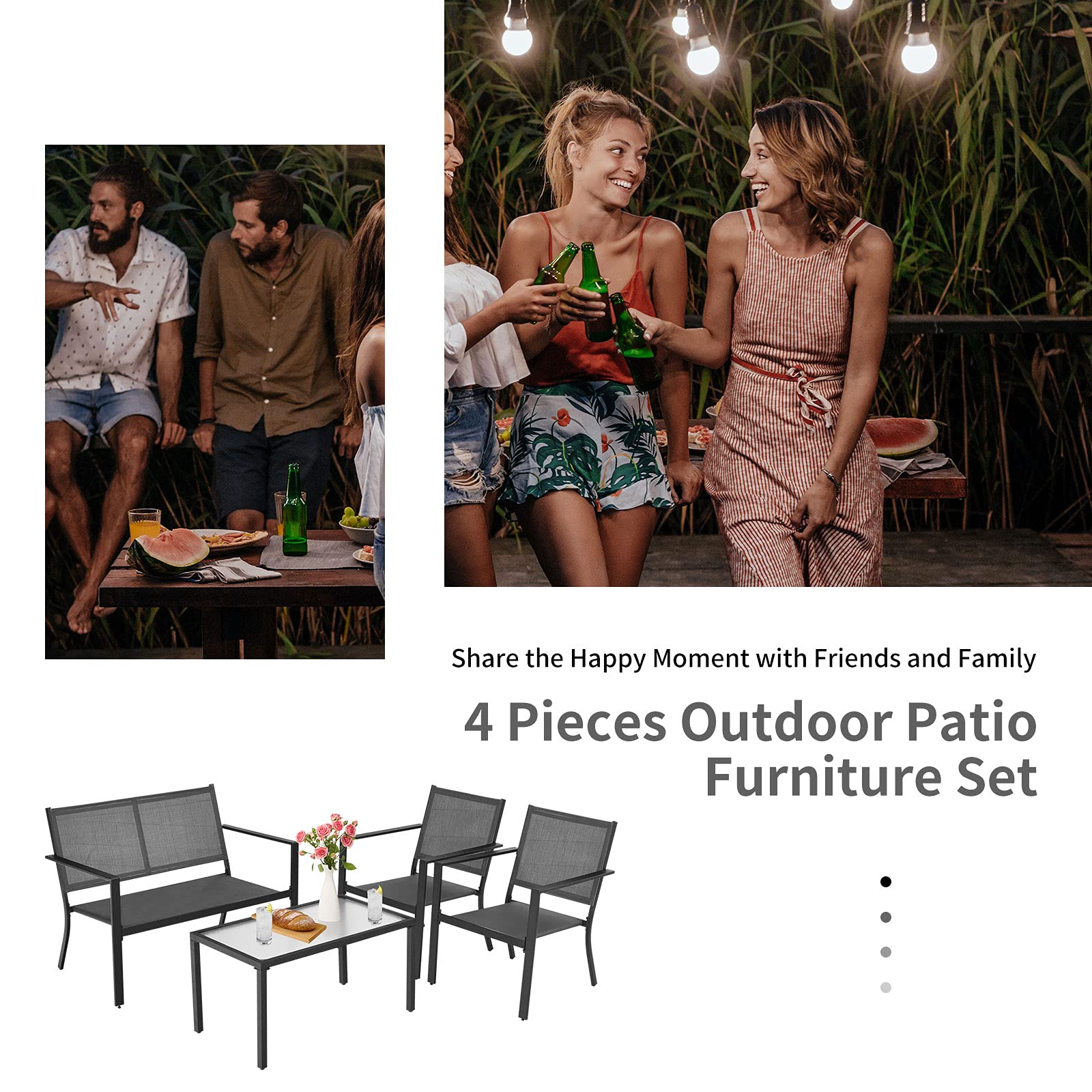 Tangkula 4-Piece Outdoor Patio Furniture Set - Grey Wicker Sectional Sofa with Glass Coffee Table - Weather-Resistant Garden Conversation Set for Backyard, Porch, Balcony & Poolside Relaxation