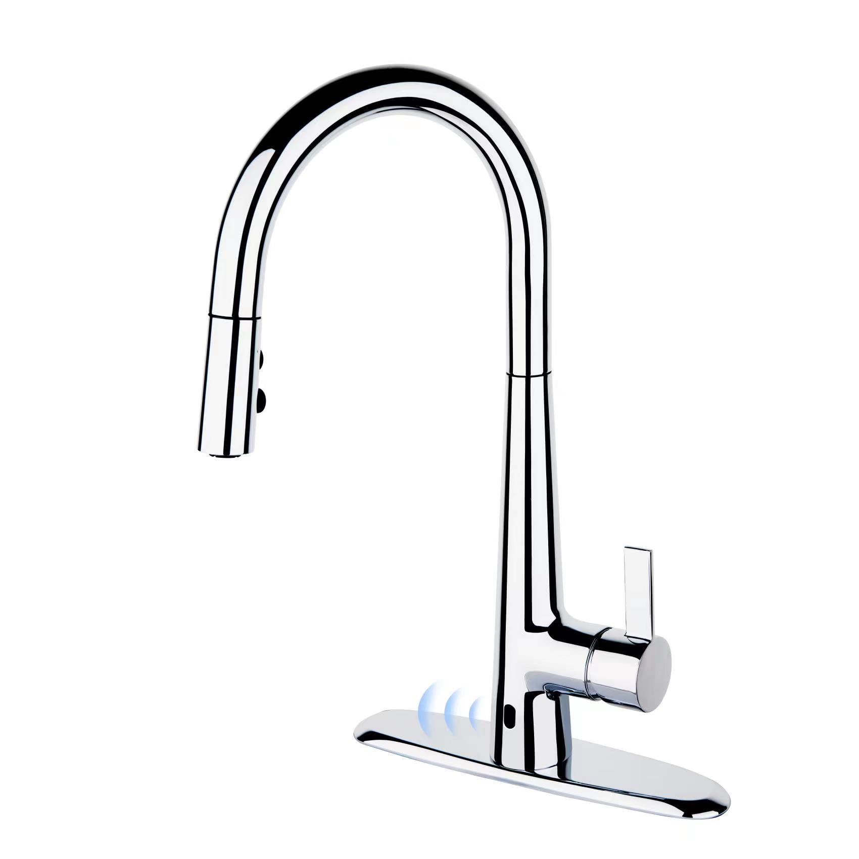 Touchless Kitchen Faucet with Motion Sensor - Chrome Pull Down Sprayer for Hands-Free Cooking