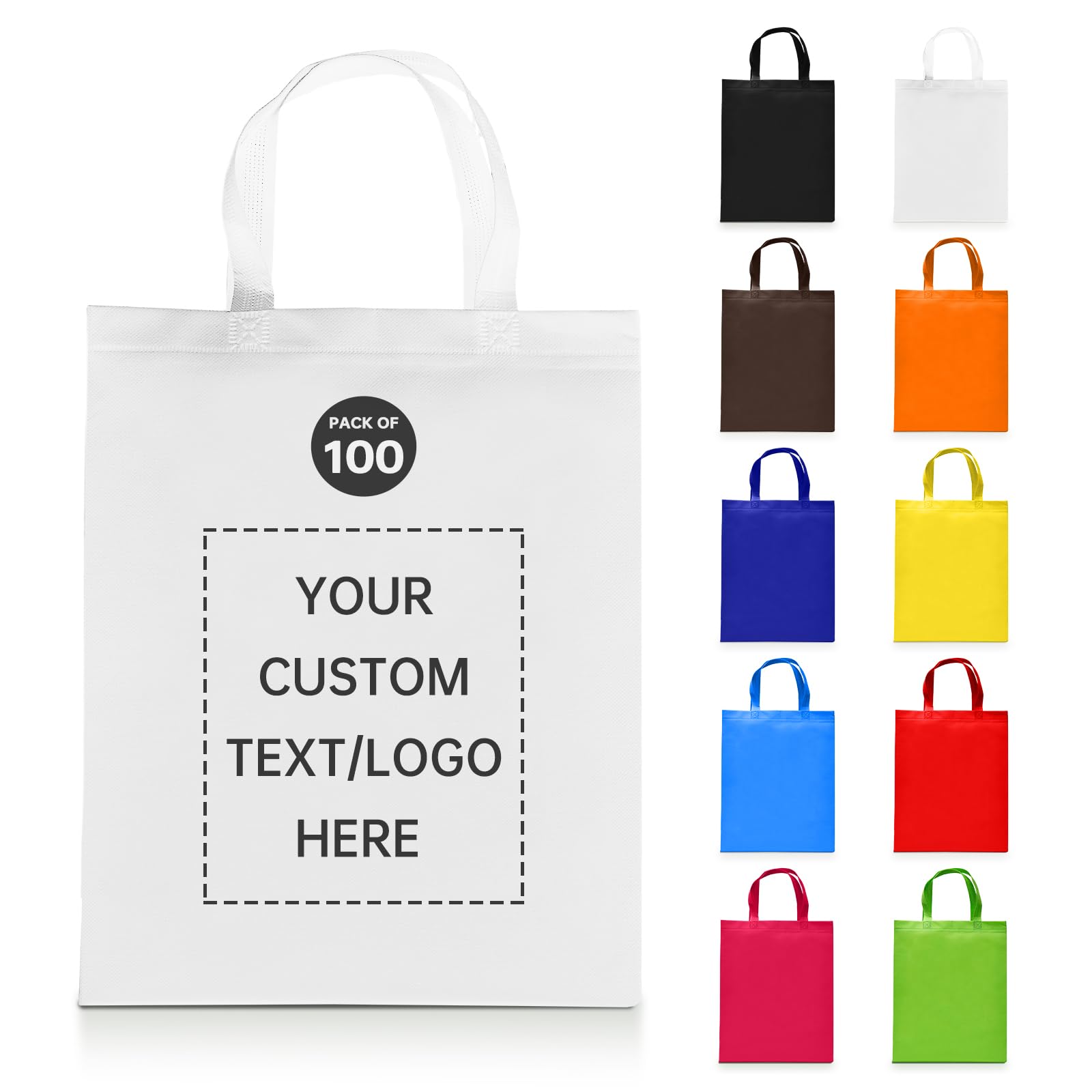 Customizable Tote Bags Bulk 100 Pack - Eco-Friendly Reusable Shopping Bags for Business Promotions, Retail Stores, Events & Parties | Perfect for Advertising, Giveaways & Everyday Use