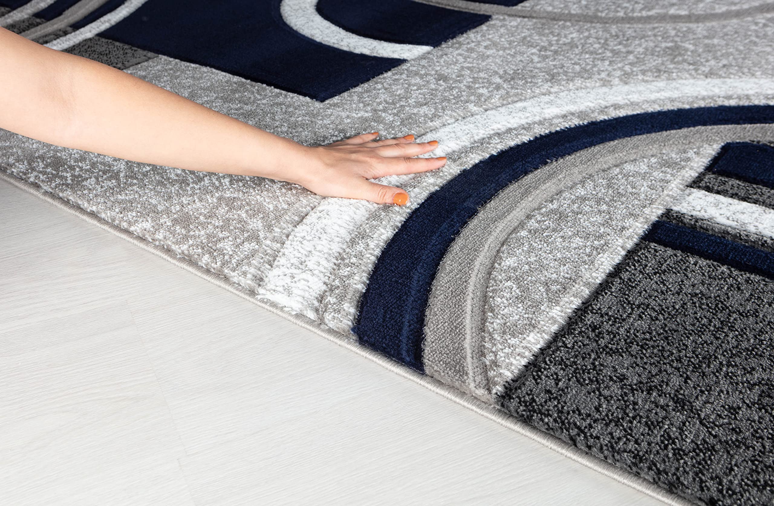 Premium Soft Hand Carved Modern Area Rug - Fluffy Textured Contemporary Floor Carpet for Living Room, Dining Room & Bedroom - Non-Slip Indoor Decor (2x3 Feet, Navy Blue) | Cozy Home Accent for Family Gatherings & Relaxation