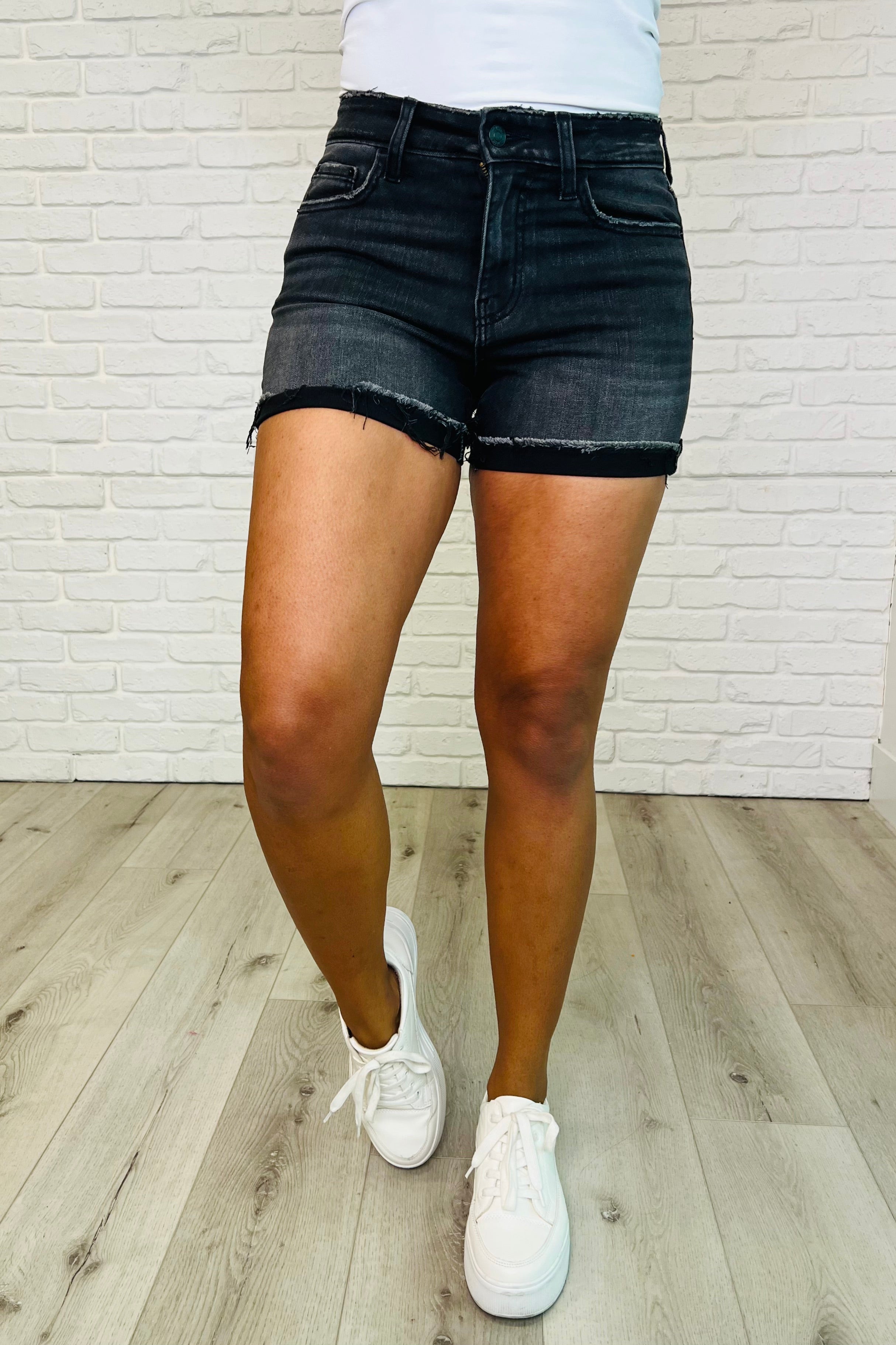 Distressed Hem Denim Shorts for Women - Washed Black High Waisted Vintage Sunset Stroll Shorts | Perfect for Casual Outings, Beach Trips & Summer Fashion
