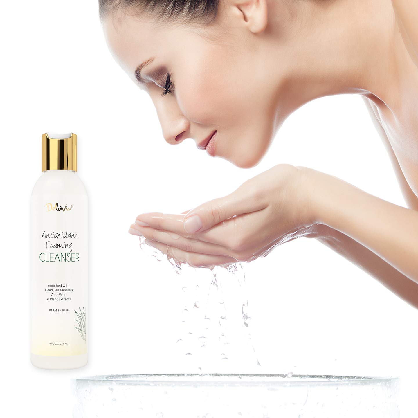 Deluvia Antioxidant Foaming Daily Facial Cleanser - Hydrating Gentle Face Wash for Sensitive & Dry Skin | Moisturizing Cleanser for Women, Men, Teens & Kids (8 fl oz) | Perfect for Morning & Night Skincare Routine, Travel-Friendly Size