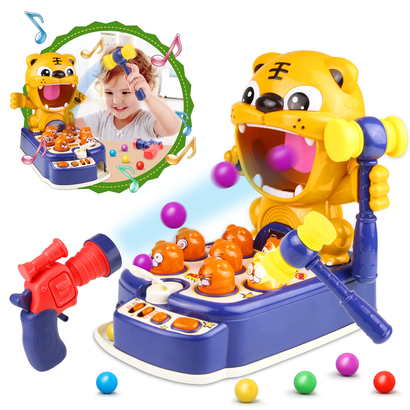Whack-A-Mole Game for Kids Ages 3-6 - Interactive Early Learning Toy with 2 Soft Hammers, Music & Lights - Perfect Birthday Gift for Boys & Girls - Fun Indoor Play & Developmental Activity for Toddlers