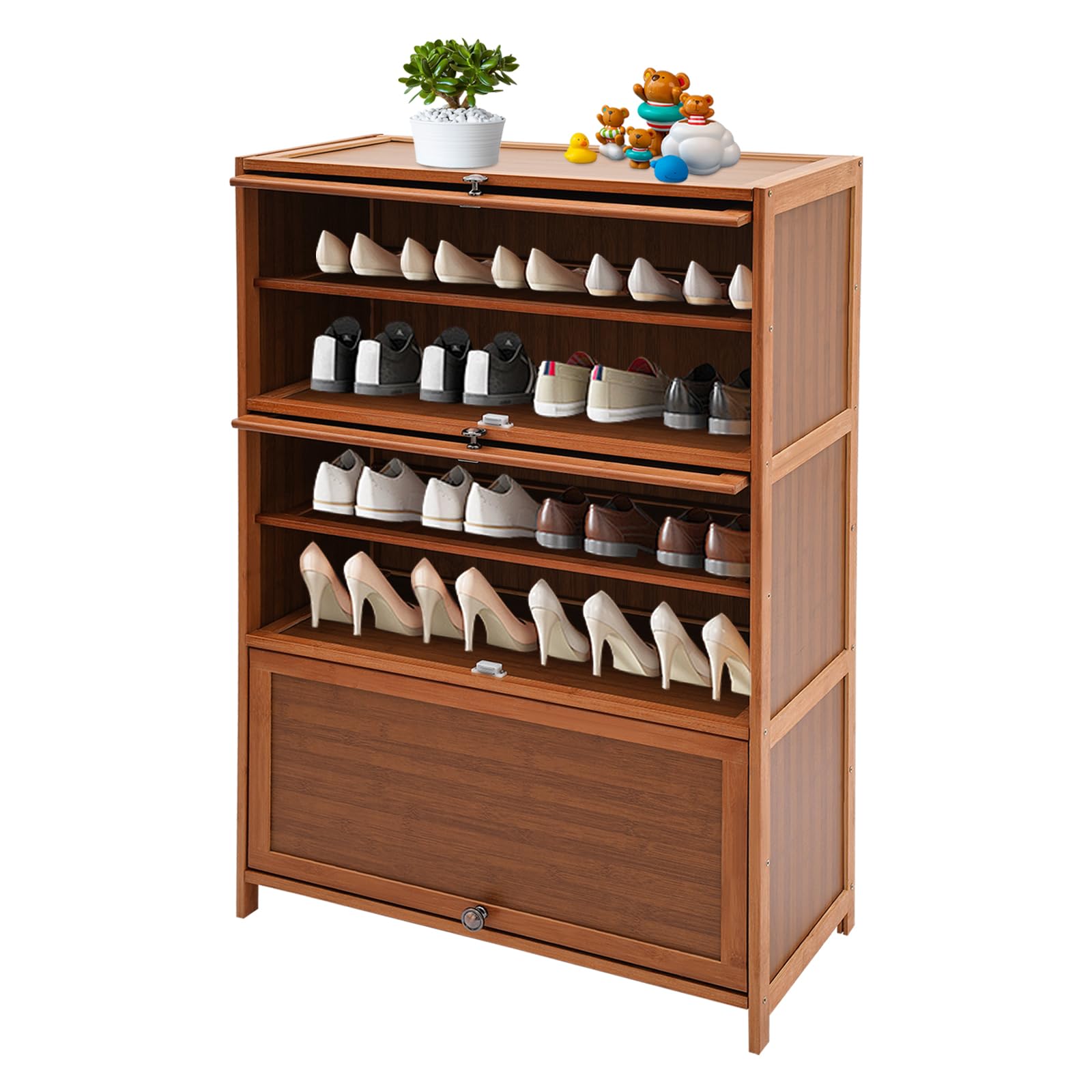 6-Tier Bamboo Shoe Cabinet - Freestanding Shoe Rack & Entryway Organizer for Closet, Bedroom, Living Room Storage - Natural Wood Shoe Shelf for Home Decor