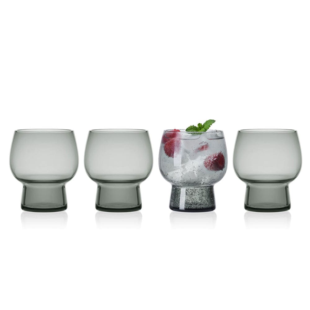 Phoebe Smoke Set of 4 Double Old Fashioned Glasses - Whiskey, Bourbon & Cocktail Drinking Glasses - Perfect for Home Bar, Parties & Gifts