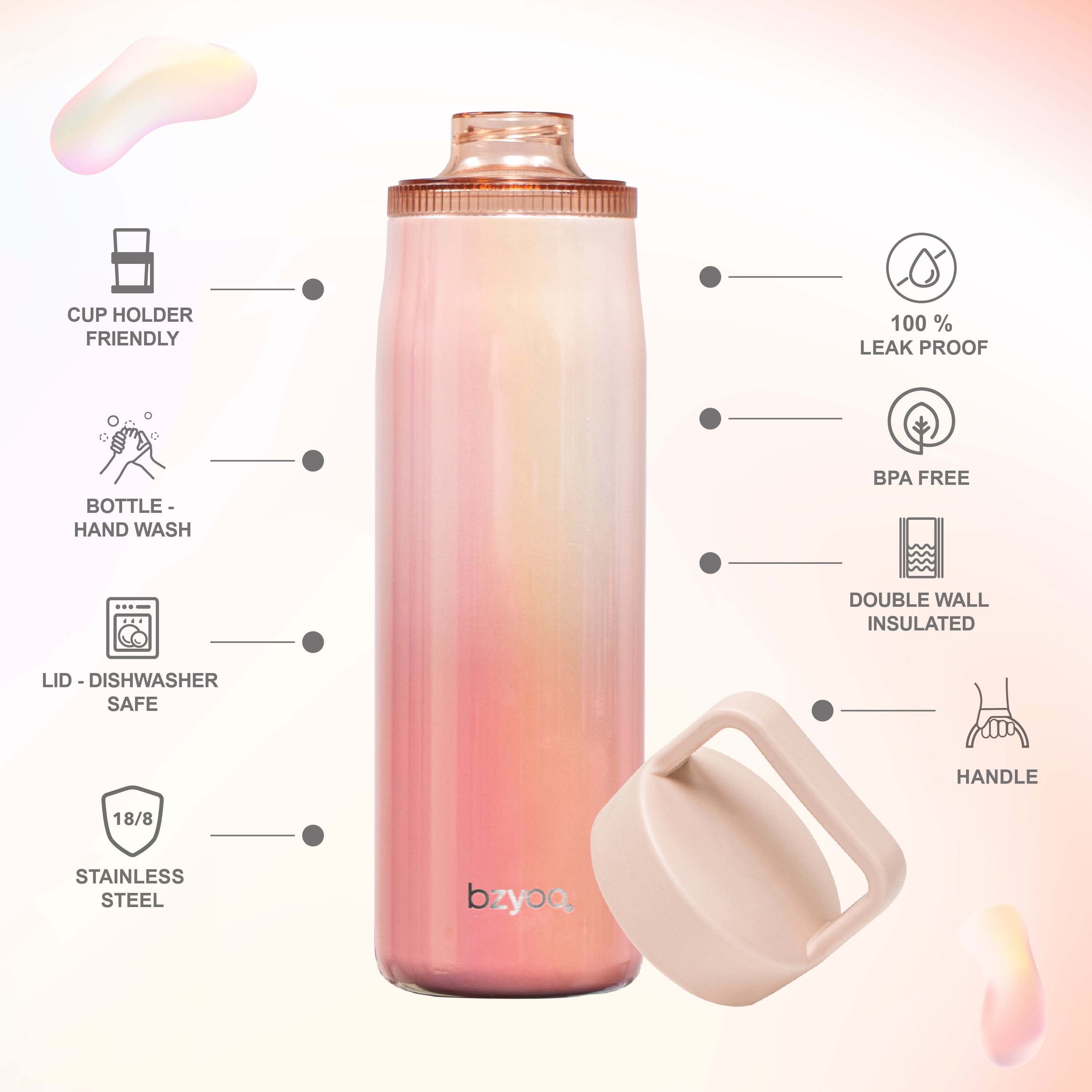 24oz Insulated Water Bottle with Clear Chug Lid - Aurora Iridescent Pink | Leakproof Stainless Steel Vacuum Flask for Gym, Hiking & Outdoor Activities
