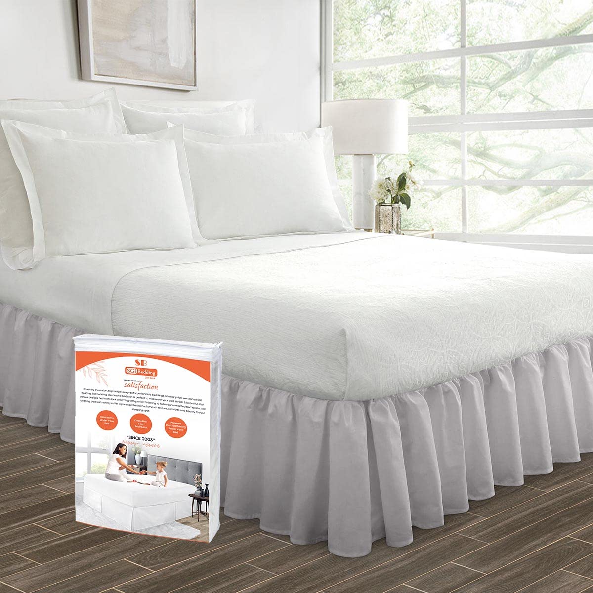 18 Inch Ruffled Bed Skirt by SGI Bedding - Microfiber Dust Ruffle with Fade & Wrinkle Resistance, Anti-Static Design | Decorative Full Size Bed Skirt in Light Grey | Extra Storage Space Under Bed for Clutter-Free Bedroom Organization | Perfect for Guest Rooms, Master Bedrooms & Dorm Decor