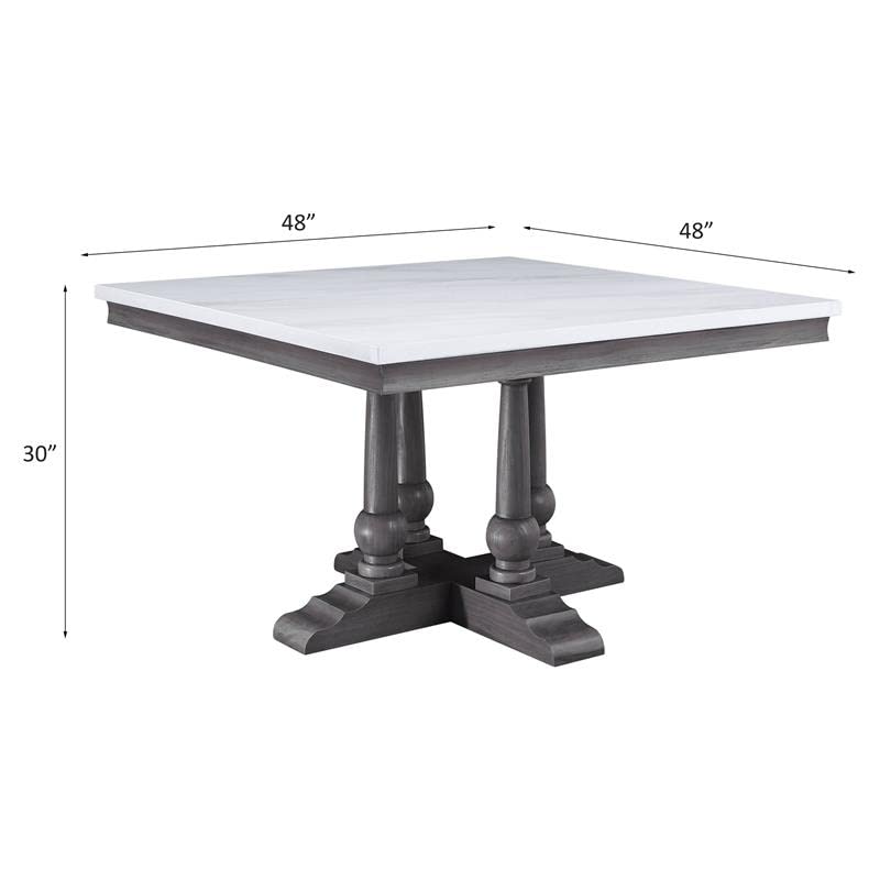 Acme Yabeina White & Gray Oak Artificial Marble Square Dining Table - Modern Kitchen & Dining Room Furniture for Small Spaces
