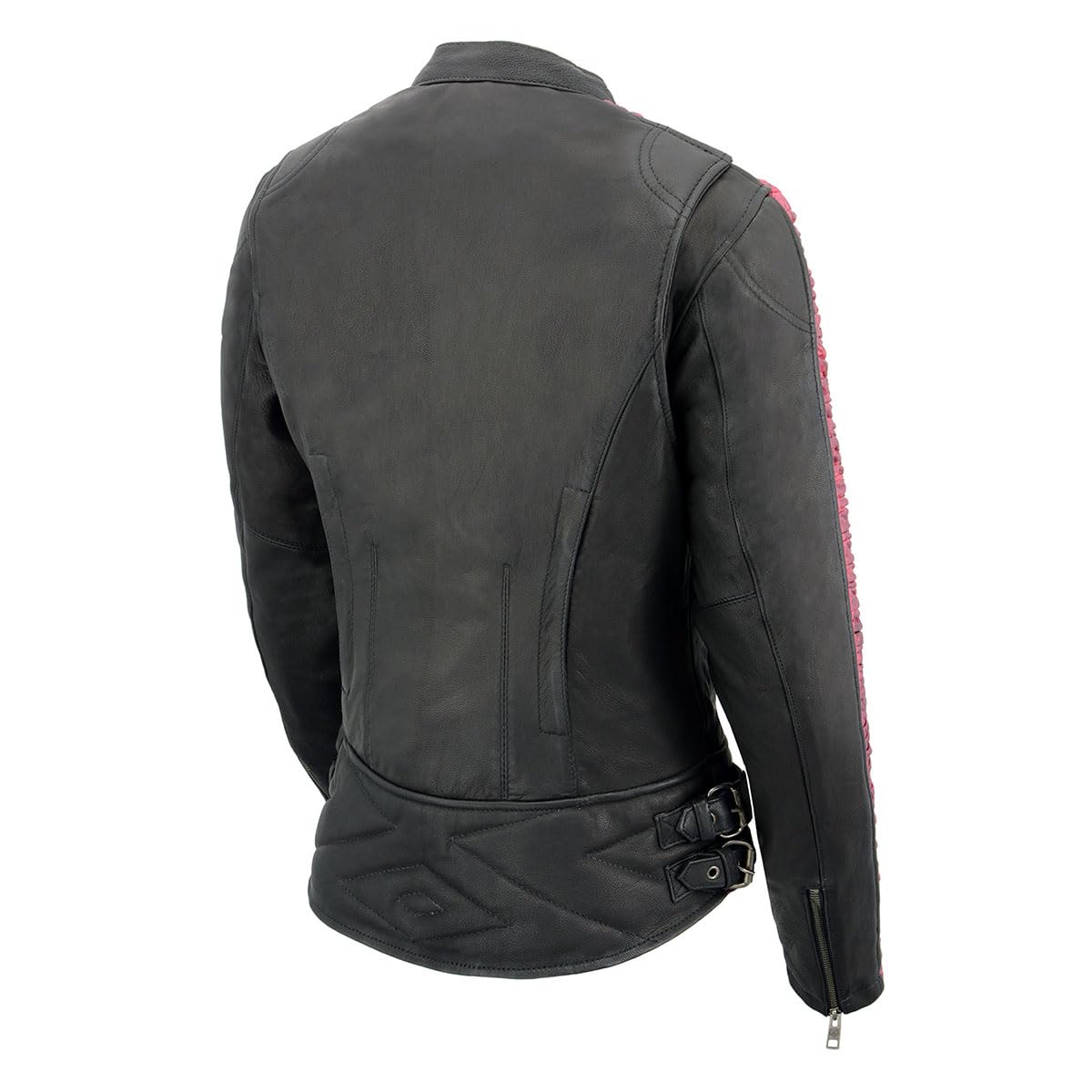 Milwaukee Leather MLL2571 Women's Black & Pink Crinkled Arm Lightweight Racer Jacket - Small | Stylish Motorcycle Riding Gear for Women