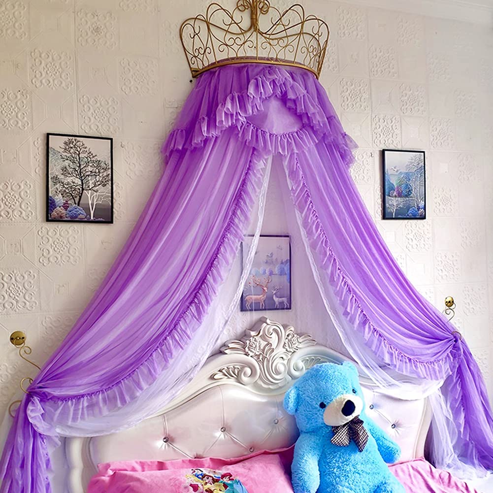 **XWSM Princess Bed Canopy with Golden Metal Crown & LED Lights - Romantic Kids Bed Canopy for Girls, Nursery Crib Cover, Dreamy Bedroom Decor - Perfect for Birthday Gifts, Sleepovers & Fairy Tale Themed Rooms**