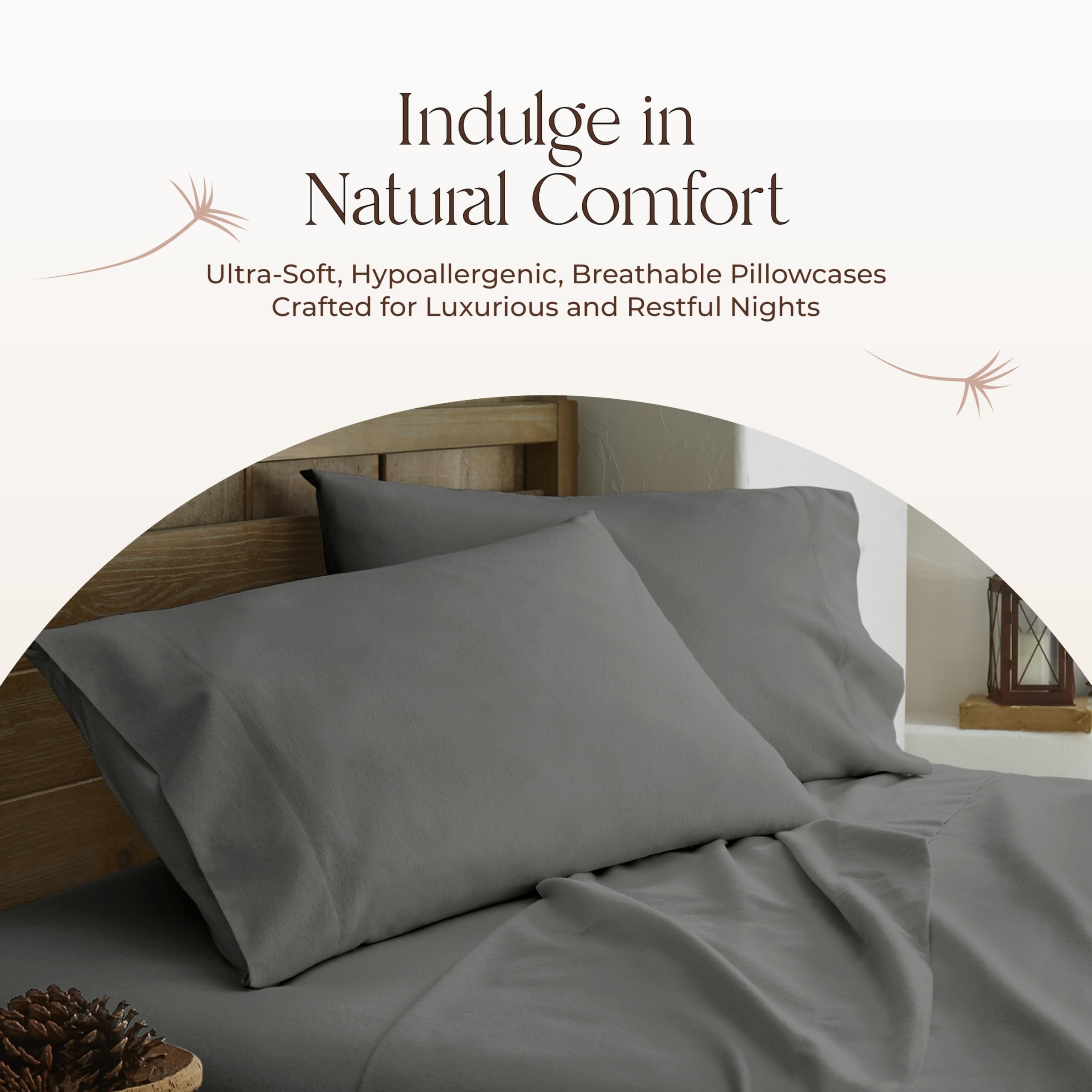 Organic Flannel Pillowcases Queen Size Set of 2 - 100% GOTS Certified Organic Cotton, Ultra Soft & Breathable, Premium Brushed Finish with Envelope Closure - Perfect for Cozy Winter Nights & Allergy Relief (Gray, Queen)