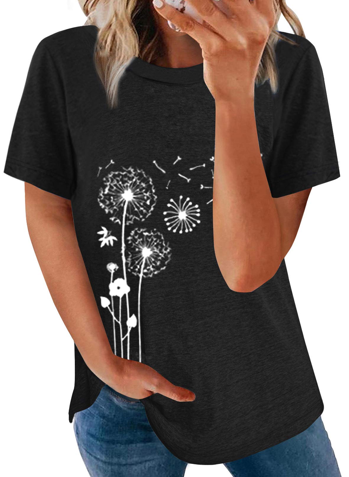 SHEWIN Women's Short Sleeve Crewneck T-Shirts - Loose Fit Casual Cotton Top for Everyday Wear | Perfect for Work, Weekend & Travel Outfits