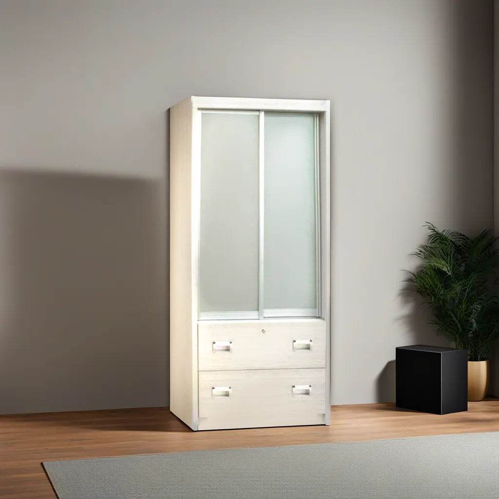 White Wash Sliding Wardrobe with Mirror - Modern Mandolin Style Closet Organizer for Bedroom, Walk-in Closet & Dressing Room