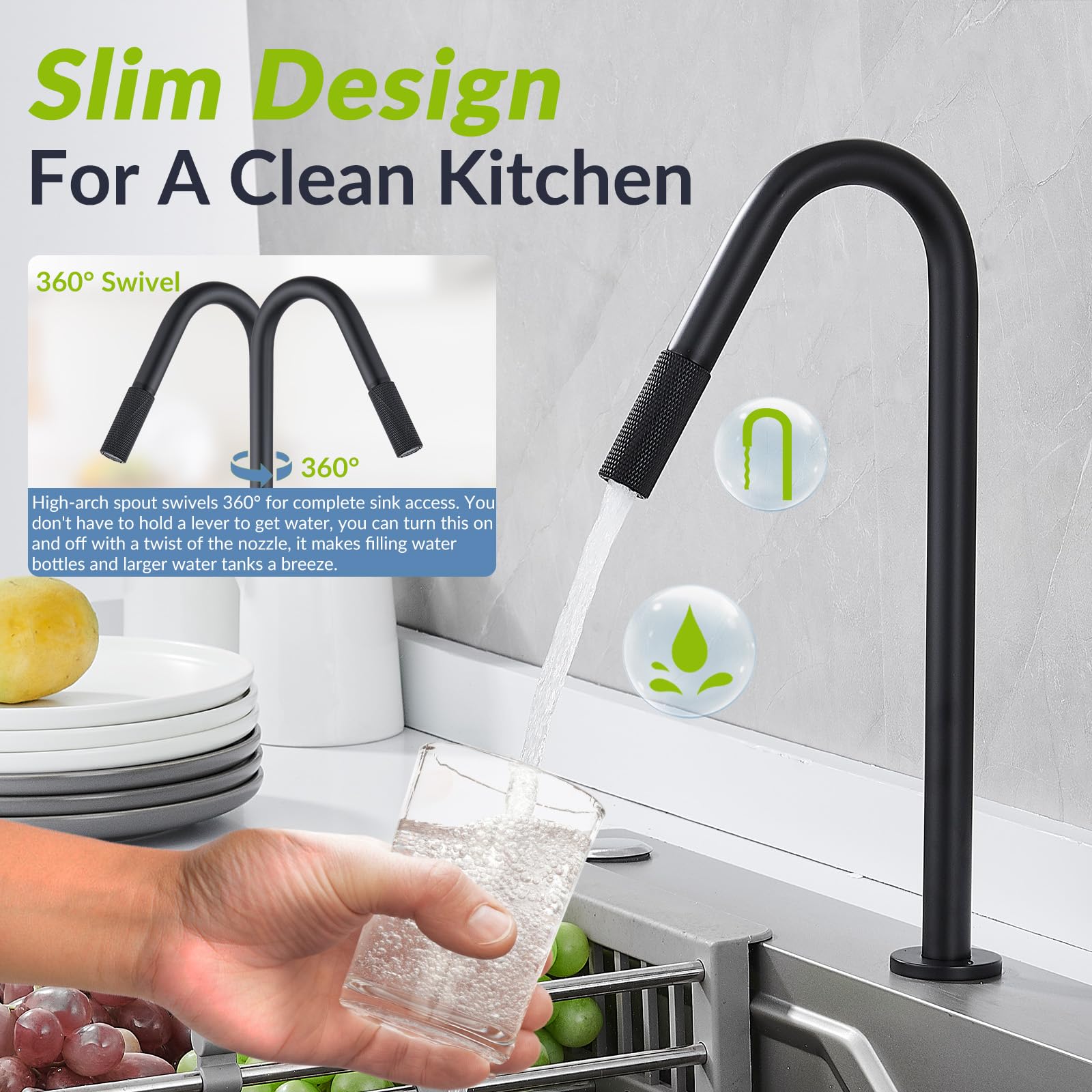 Premium Matte Black RO Drinking Water Faucet for Kitchen Sink - Stainless Steel Reverse Osmosis Water Filter Tap | Pure Filtered Water for Cooking, Drinking & Coffee Making