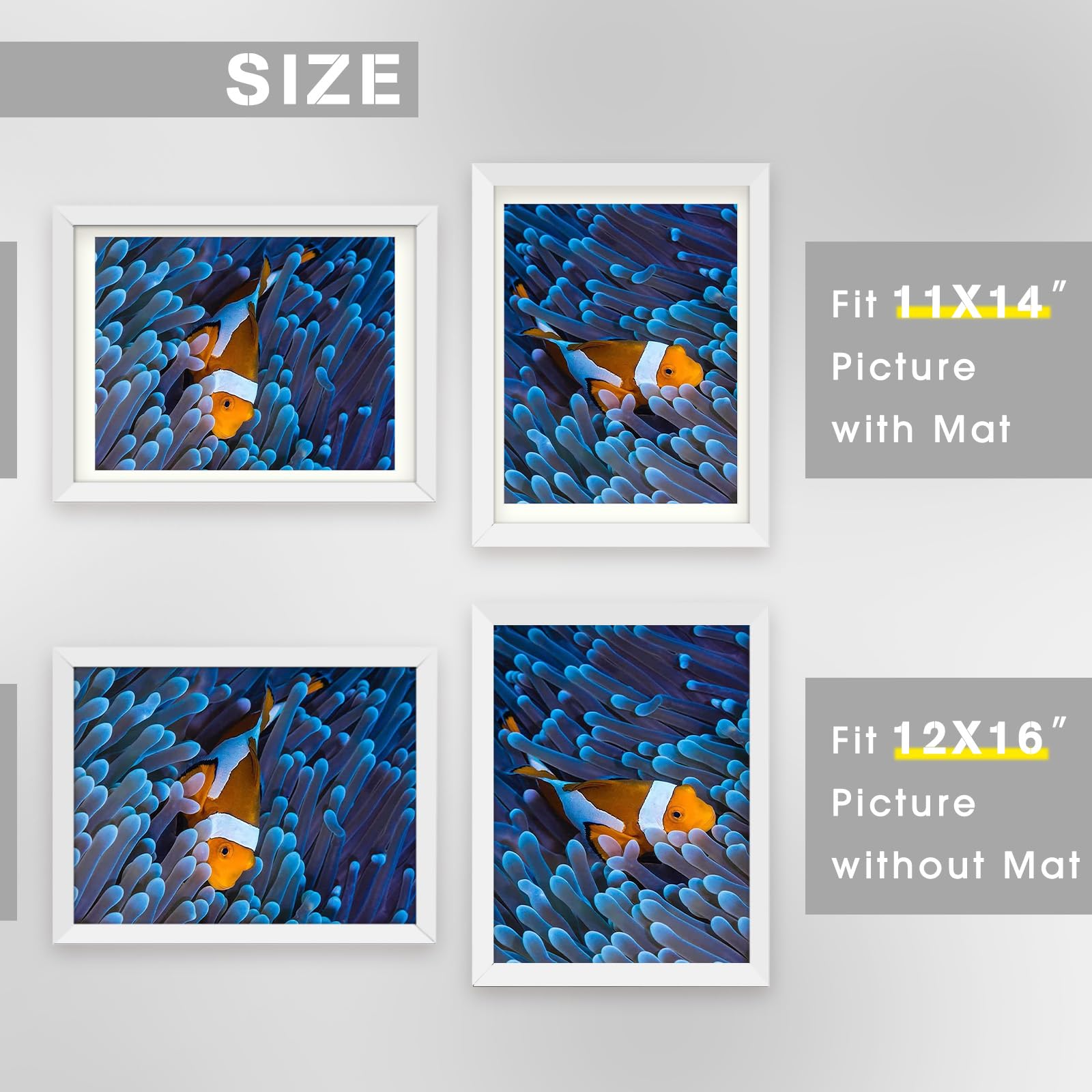 12x16 Picture Frame with Mat - White Wooden Poster Frame for 11x14 & 12x16 Photos, Prints, Paintings - Perfect for Home Decor, Office Display & Wall Art Gallery