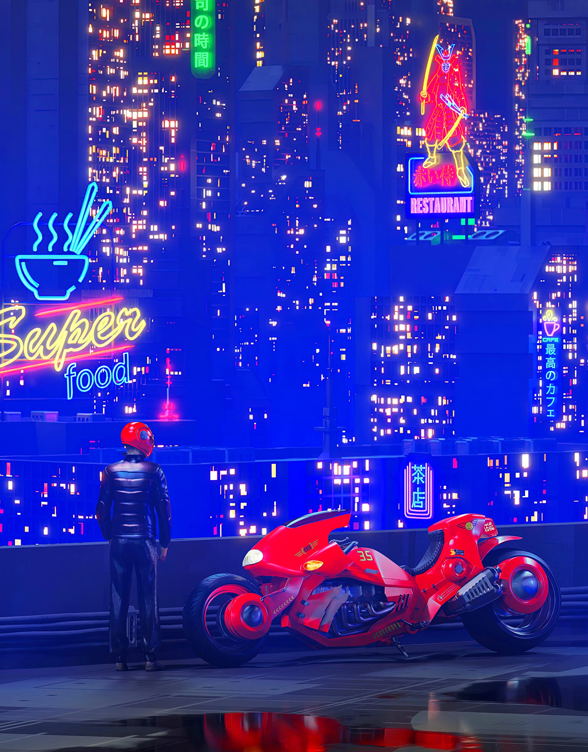 Cyberpunk Futuristic Japan City Wall Mural - Synthwave Anime Style Backdrop #6322 (9ft x 8ft) - Perfect for Gaming Rooms, Anime Themed Bedrooms & Neon Party Decorations