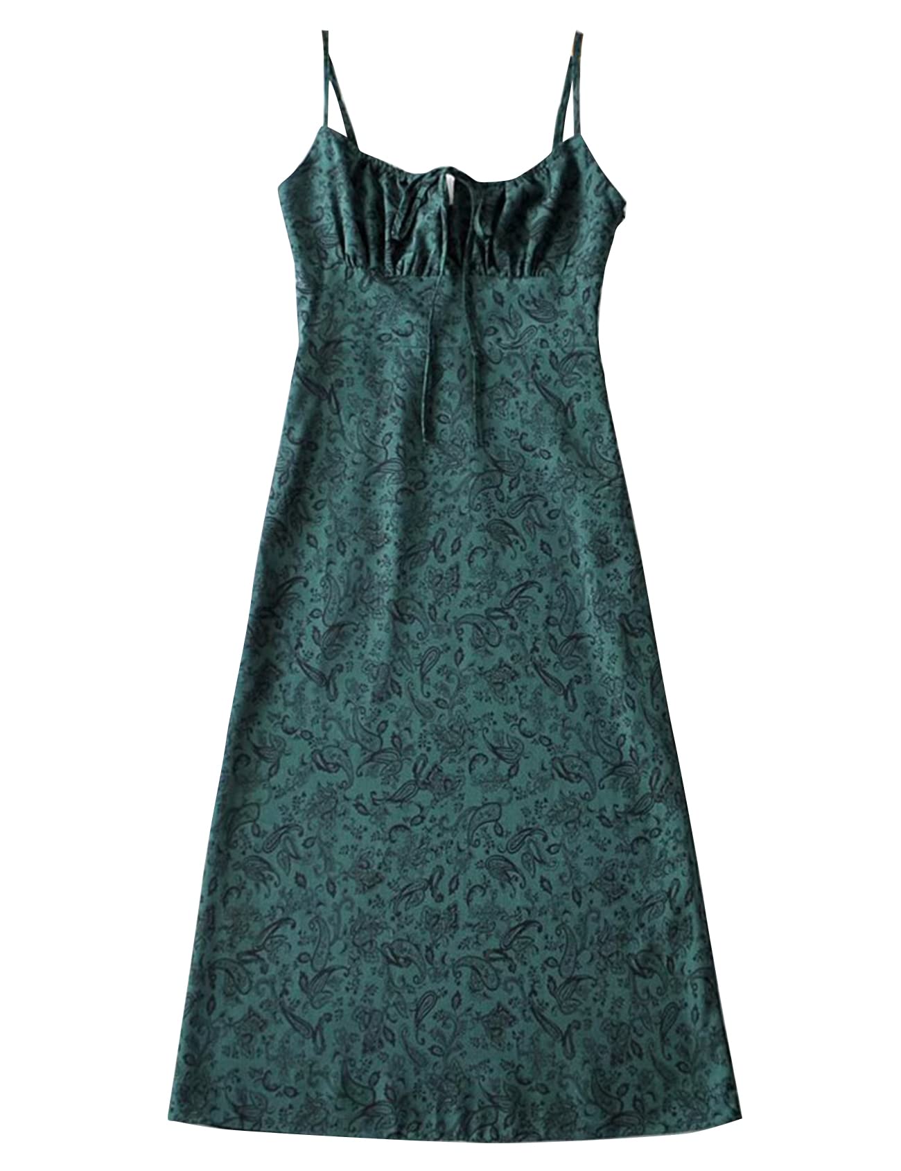 PEHMEA Women's Floral Spaghetti Strap Bodycon Dress - Square Neck Tie Front Summer Long Dress for Beach, Party & Date Night