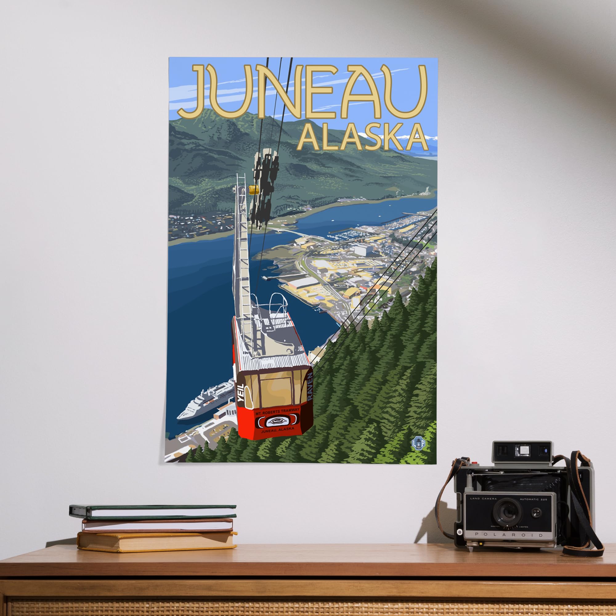 Lantern Press 16x24 Inch Giclee Art Print - Juneau Alaska Landscape with Mt. Roberts Tramway - Premium Wall Decor for Living Room, Bedroom & Office