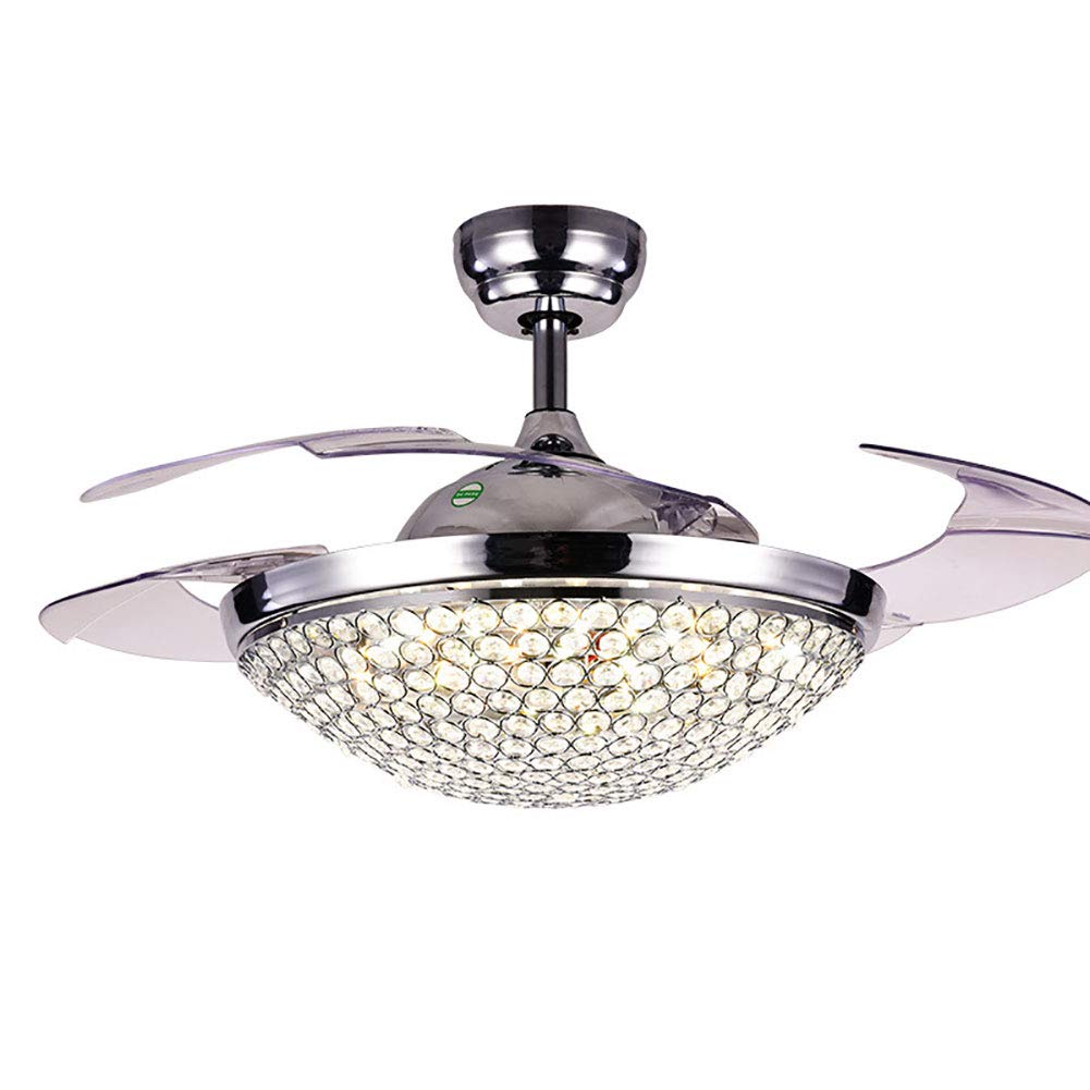 WUPYI 42 Inch Smart Ceiling Fan with Light and Remote Control - Crystal Chandelier LED Ceiling Fan with Retractable Blades, 3 Color Temperatures, Silver - Perfect for Living Room, Bedroom, and Indoor Spaces