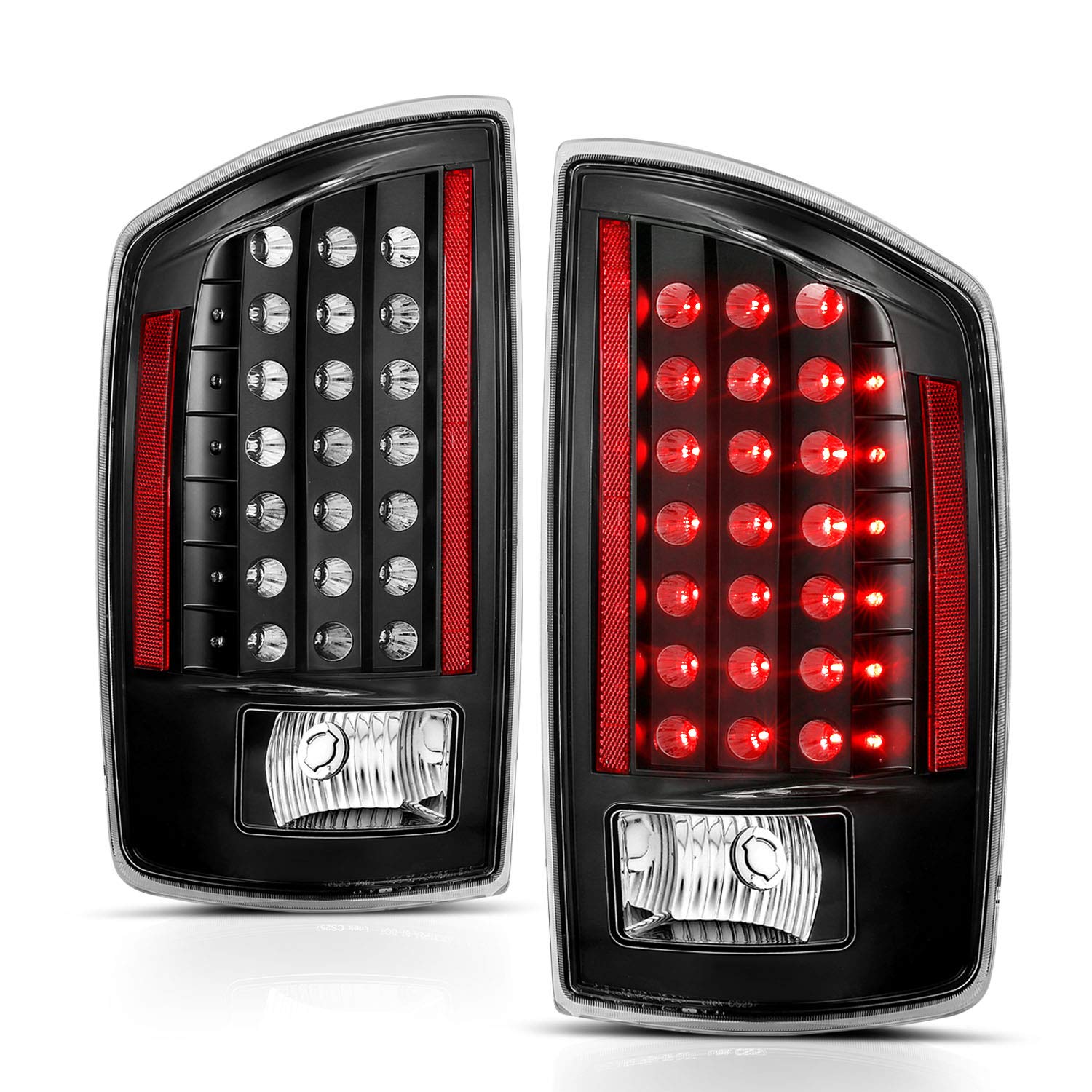 AmeriLite LED Tail Lights for 2007-2008 Dodge Ram 1500 & 2007-2009 Ram 2500/3500 Pickup Truck - Black Replacement Light Set (Pair) - Left & Right Side - Enhance Night Visibility & Safety
