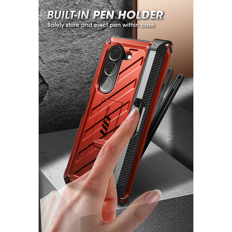 Samsung Galaxy Z Fold 5 Unicorn Beetle PRO Heavy Duty Rugged Case with S Pen Holder - Shockproof Protective Cover for Foldable Phone (Metallic Red) - Perfect for Outdoor Adventures, Work & Travel