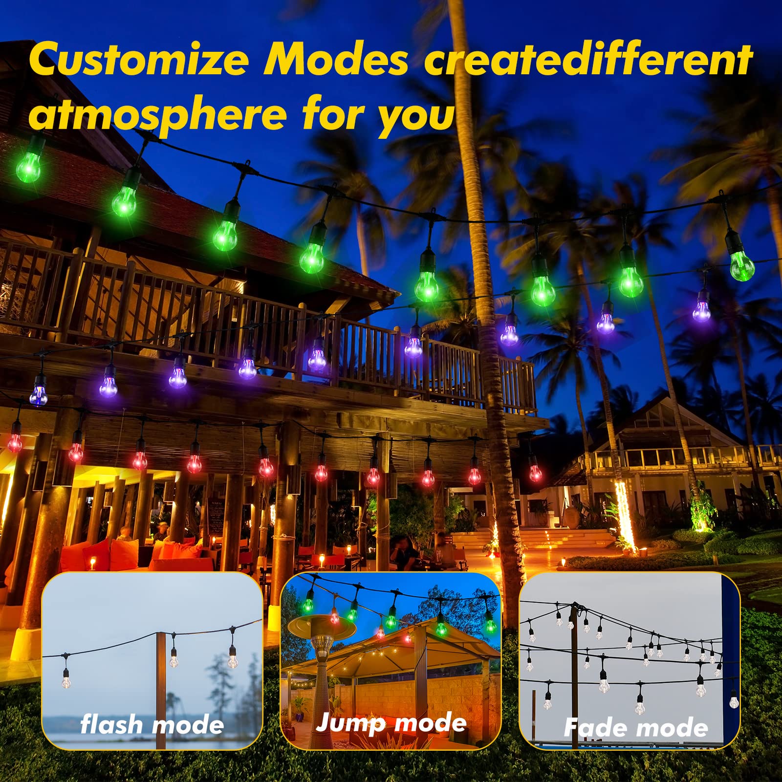 35FT Solar Powered RGB String Lights with Remote - Dimmable Shatterproof Edison Bulbs for Outdoor Patio, Garden, Yard, Party & Cafe Decor | Waterproof LED Fairy Lights for Wedding, Backyard, Christmas & Holiday Decorations