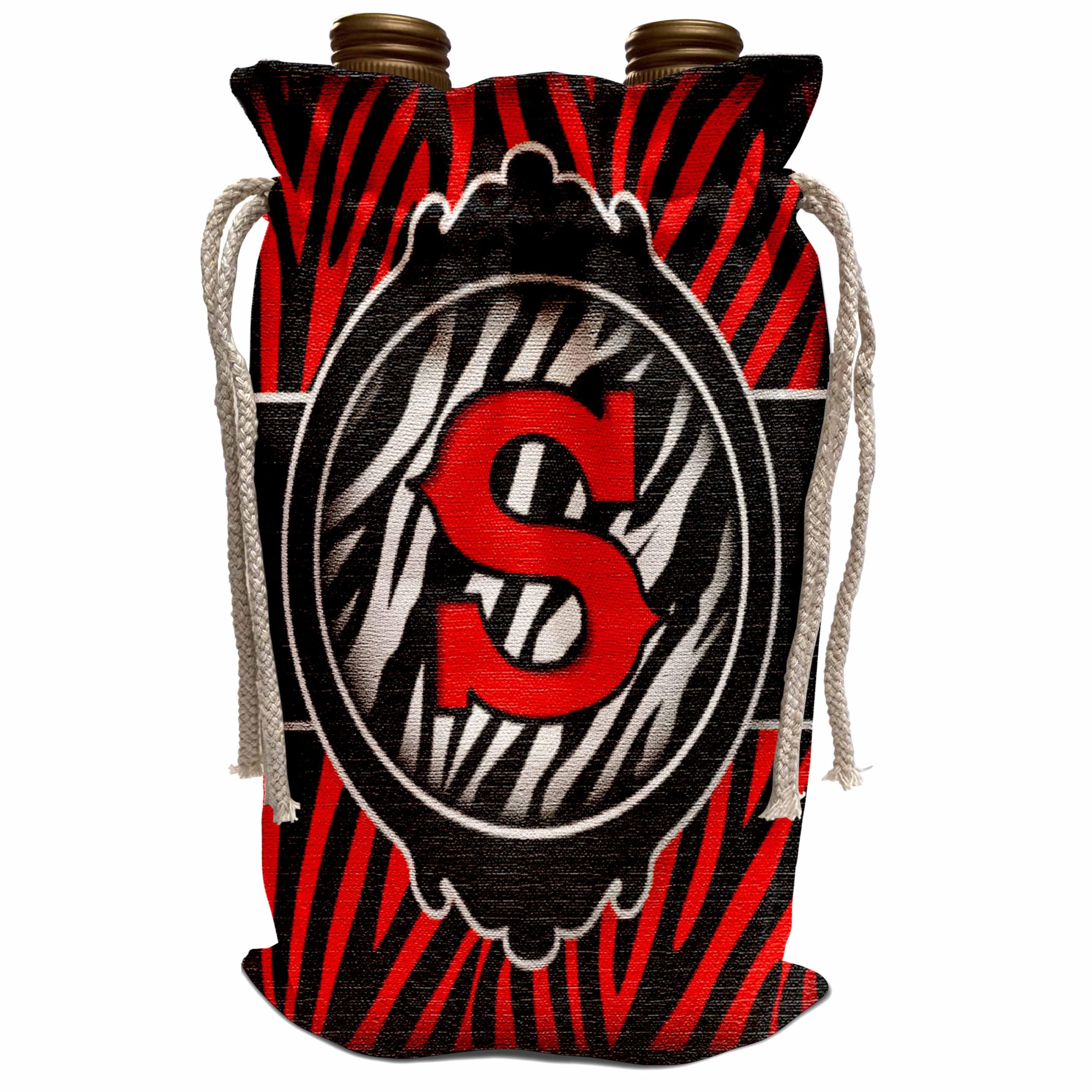 Personalized Wine Bag with Wicked Red Zebra Monogram Initial 'S' - Elegant Gift for Wine Lovers, Perfect for Parties, Weddings & Housewarming Gifts