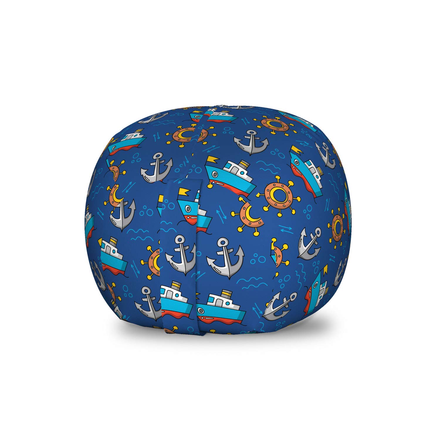 Ambesonne Nautical Toy Storage Bag Chair - Sailboat Cartoon with Anchor & Steering Wheel Design - Washable Stuffed Animal Organizer for Kids Room - Small Multicolor Storage Solution for Toys, Blankets & Bedroom Decor