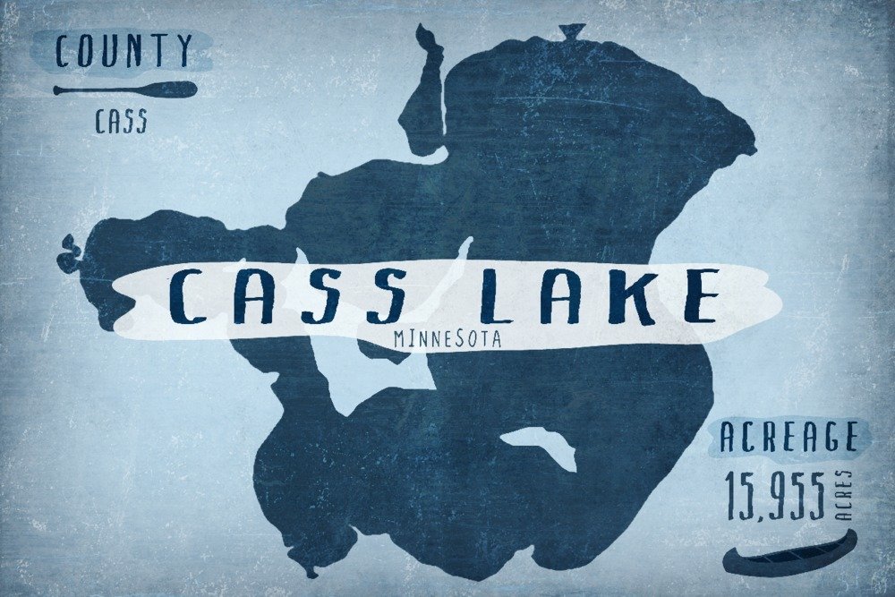 Cass Lake Minnesota Travel Poster - 36x54 Giclee Gallery Print of Lake Essentials, Shape & Acreage - Wall Decor for Home, Office & Cabin - Perfect for Nature Lovers & Minnesota Travel Memories