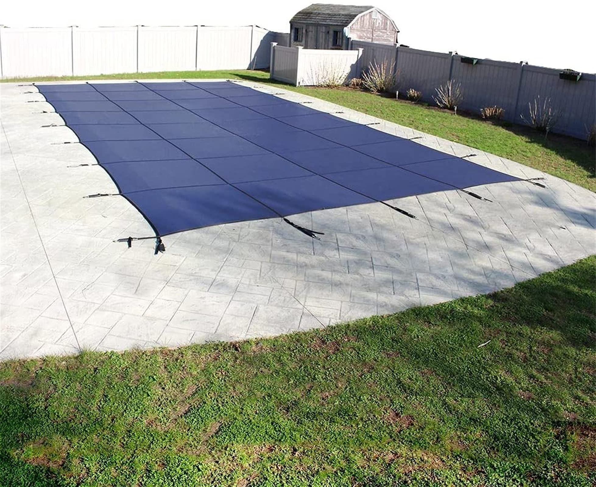 **Heavy-Duty Inground Swimming Pool Safety Cover - Winter Pool Cover with Brass Anchors & Stainless Steel Springs - Blue Mesh Design (5ft x 6ft, 150cm x 200cm) - Durable Protection for All Seasons - Perfect for Winter Storage & Year-Round Safety**