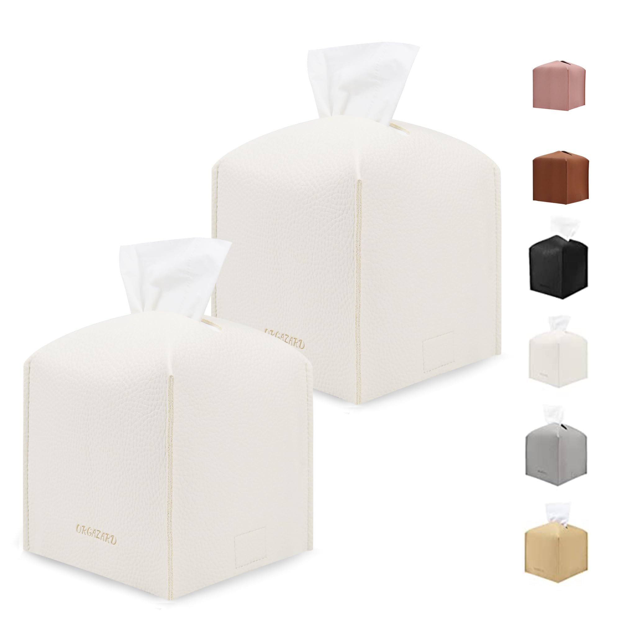 2 Pack ORGAZARD Modern Cube Tissue Box Cover - 2 Layers PU Leather, Upgraded Thickened Design - Decorative Square Tissue Box Holder for Bathroom, Vanity, Nightstand & Desk - 5