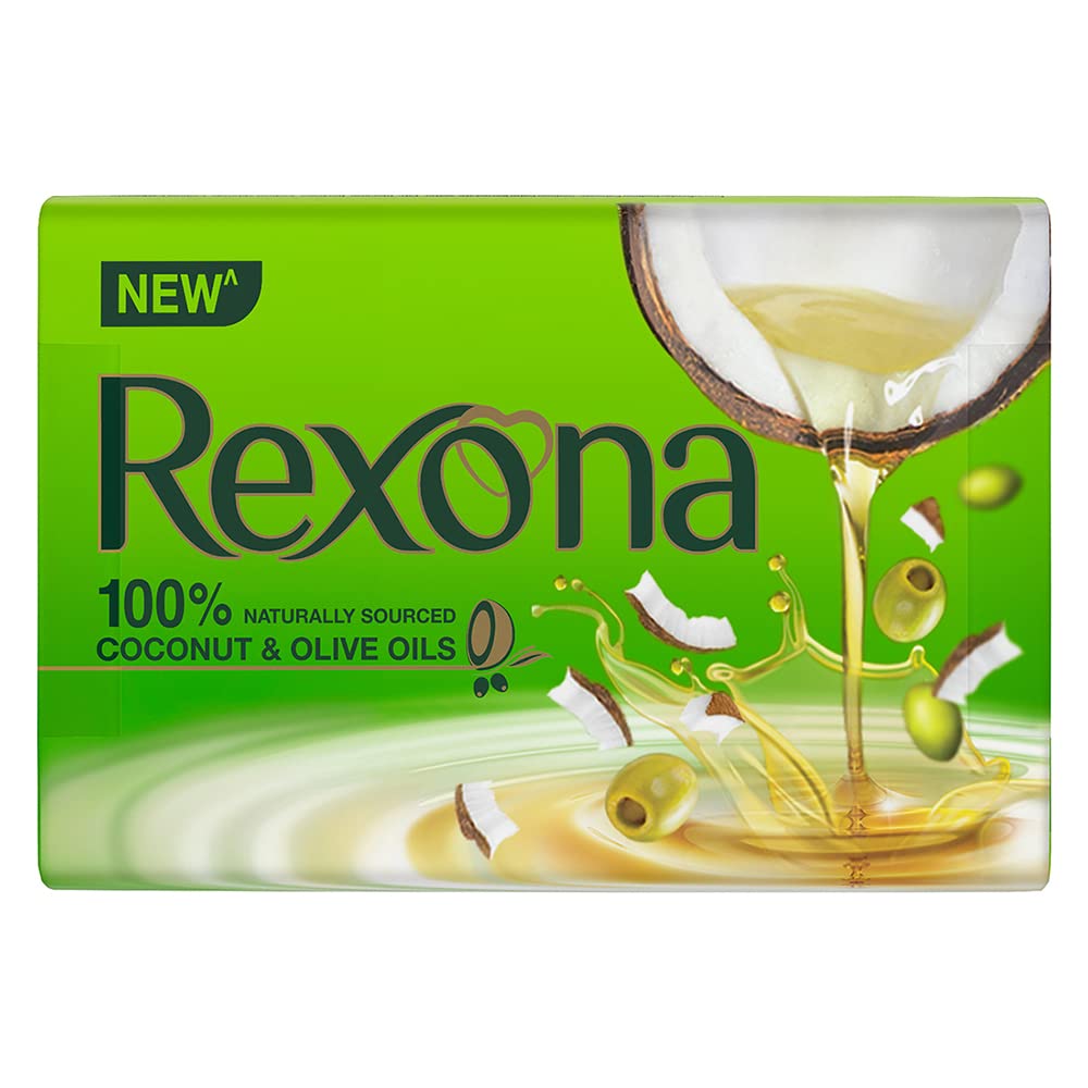 Rexona Coconut & Olive Oil Soap Bar for Soft Smooth Skin - 4 Pack (100g Each) | Moisturizing Body Wash for Dry Skin, Daily Shower & Bath Essential