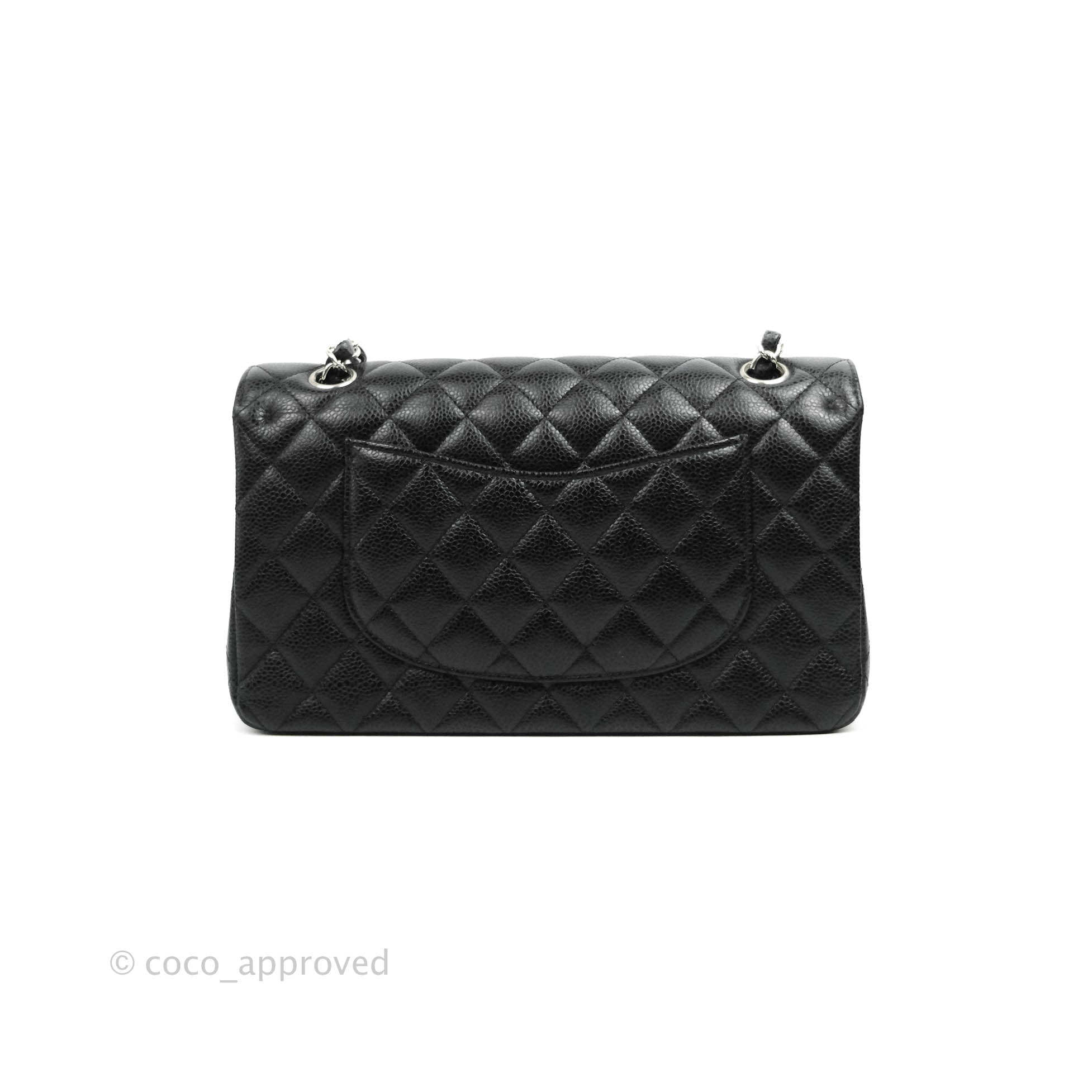 Chanel Classic Double Flap M/L Black Caviar Leather Bag with Silver Hardware - Luxury Designer Handbag for Women, Perfect for Work, Evening Events & Special Occasions