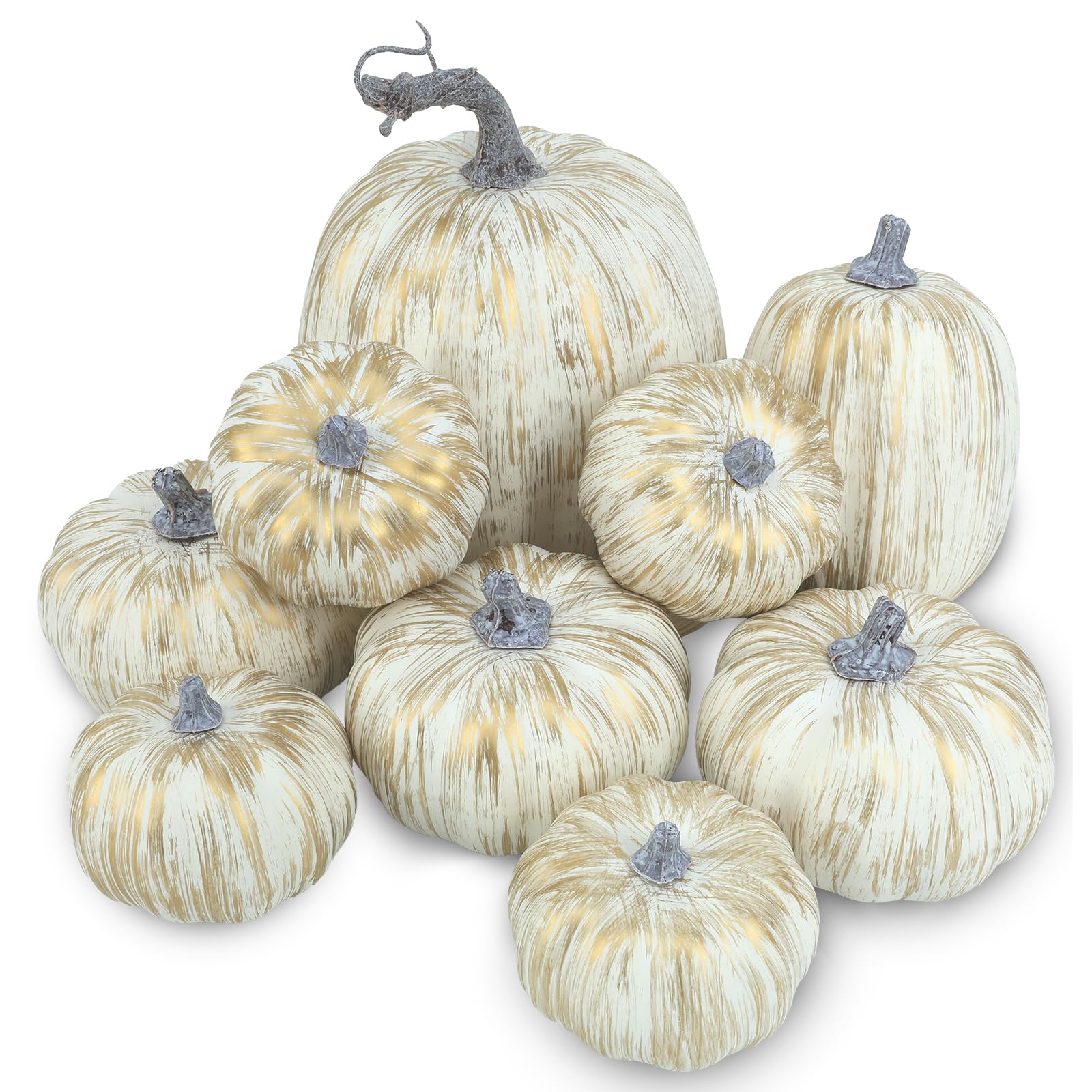9PCS Fall Pumpkin Decor - Plastic Artificial Fake Pumpkins for Home, Party, Outdoor & Thanksgiving Decorations (Brush White) - Perfect for Table Centerpieces, Porch Displays, and Autumn Festival Decor