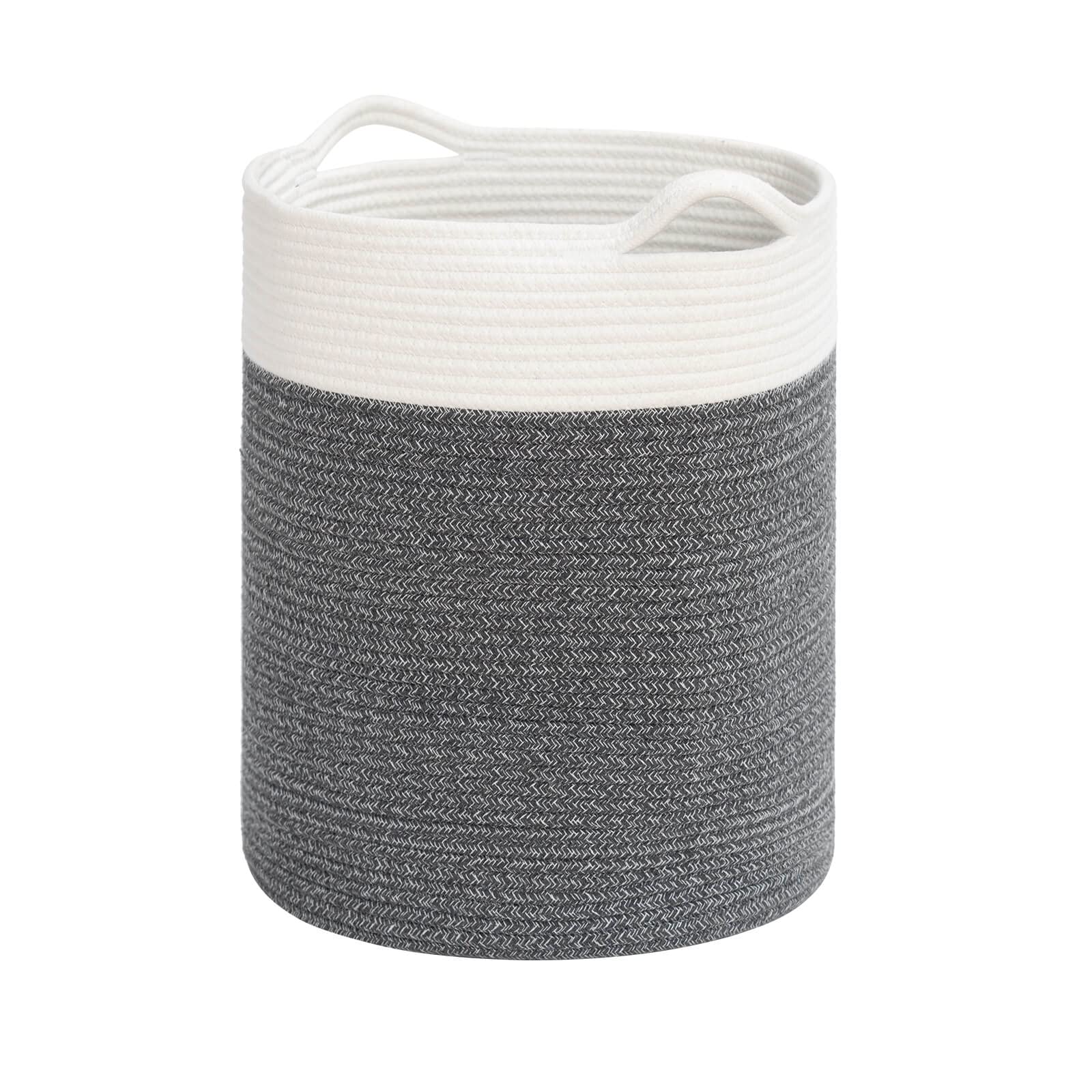 INDRESSME Storage Basket with Handles - 15x13 Inch Round Woven Nursery Basket for Baby Laundry, Toys, Blankets & Clothes - Perfect for Nursery, Living Room & Yoga Mat Storage - Grey