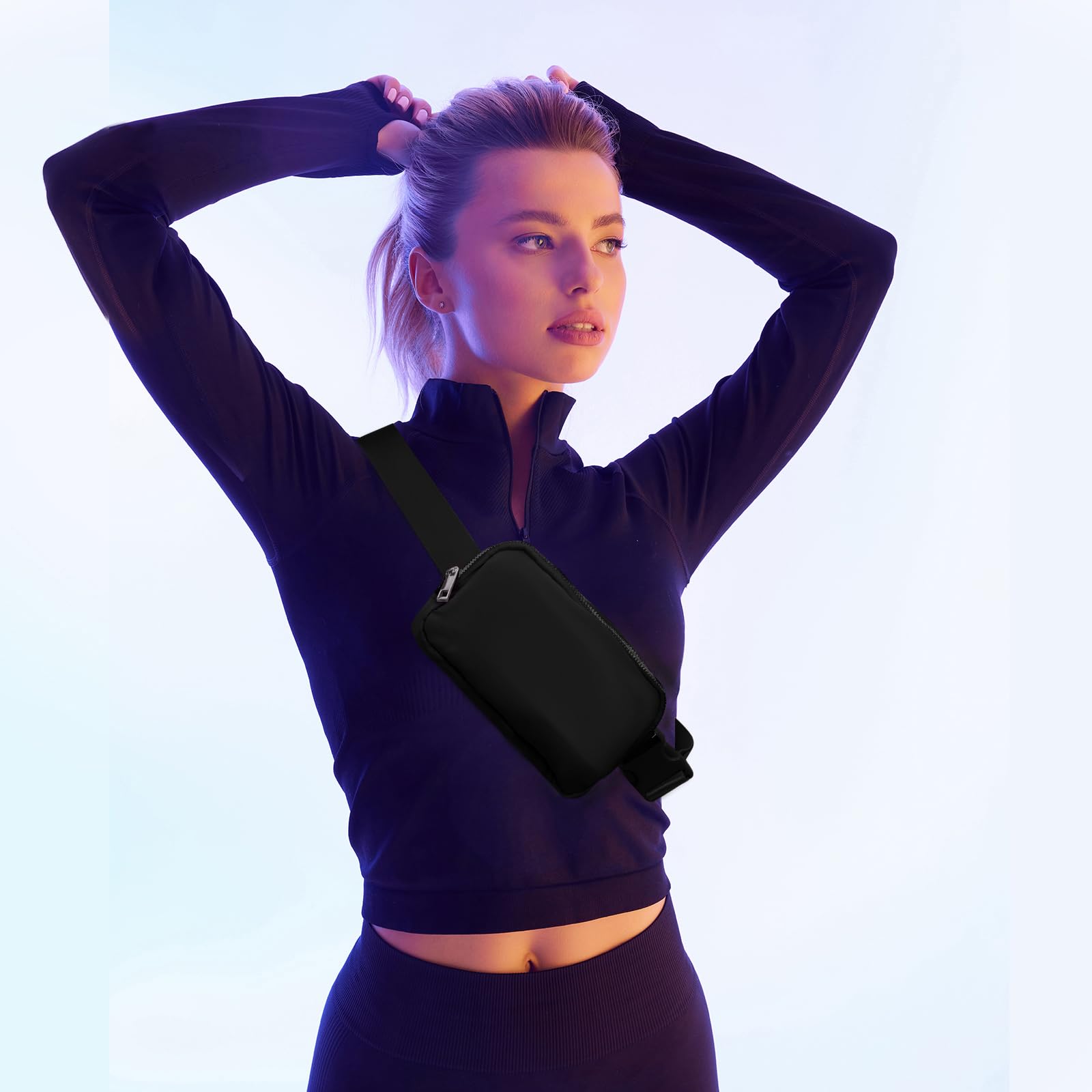 INTINI Everywhere Belt Bag – Slim & Stylish Mini Crossbody Fanny Pack for Women, Adjustable Up to 50 Inch Waist (Small, Black) | Perfect for Travel, Running, Hiking & Everyday Use