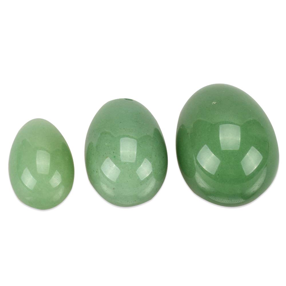 3 Pack Natural Green Aventurine Yoni Eggs - Hand-Carved Jade Kegel Balls for Women, Vaginal Tightening & Sexual Wellness - Perfect for Pelvic Floor Exercises, Tantric Massage & Sensual Arousal (Drilled Ben Wa Balls)