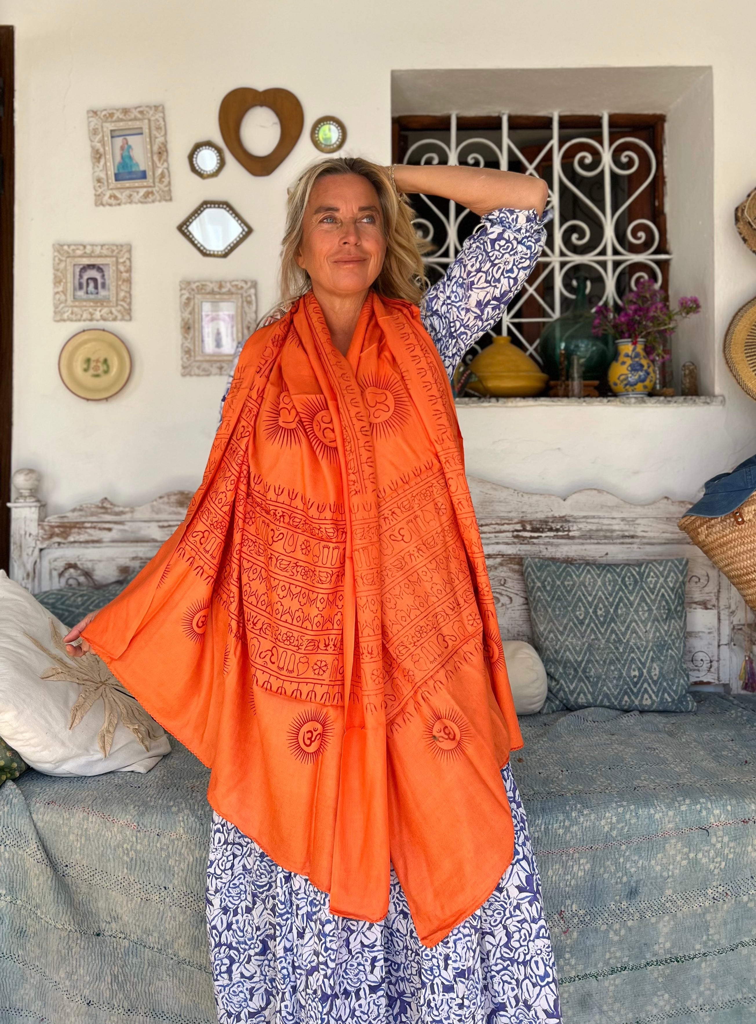 Large Orange Sarong Pareo from India - Perfect for Beach, Pool, and Summer Fashion