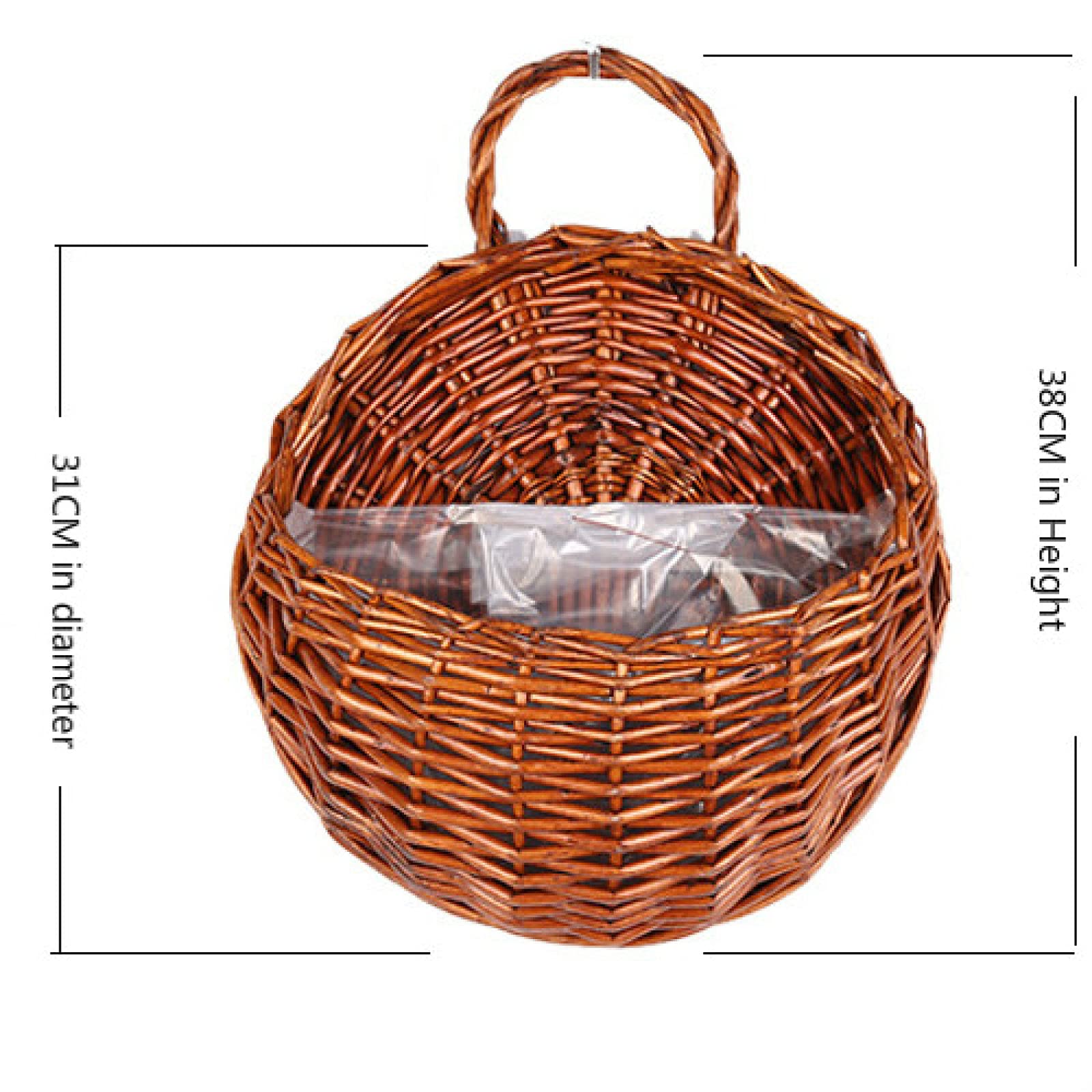 Rustic Woven Hanging Flower Pot - Iron Wall Mounted Planter Basket with Willow Green Finish for Indoor/Outdoor Plants | Perfect for Boho Home Decor, Garden Wall Art & Kitchen Herb Gardens