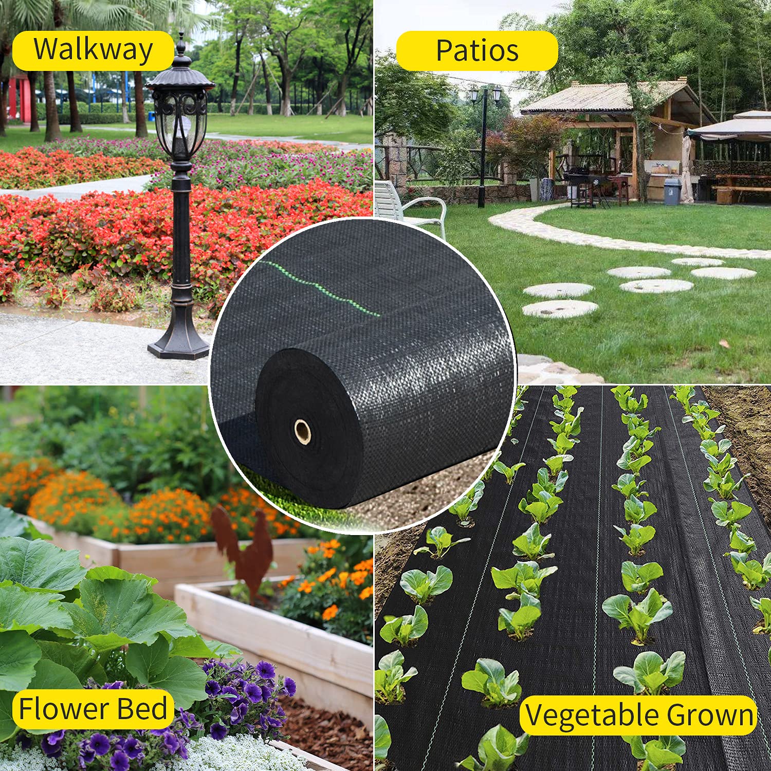 Heavy Duty Weed Barrier Landscape Fabric - 5ft x 60ft Black Garden Weed Control Fabric for Landscaping, Mulch & Garden Beds | Durable Weed Blocker for Yards, Flower Beds & Vegetable Gardens