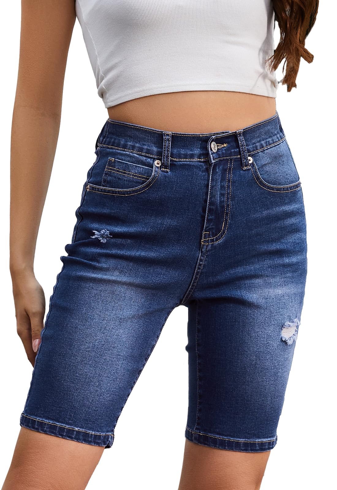 Women's Casual Summer Bermuda Shorts - Elastic Waist Denim Shorts for Women | Perfect for Beach, Travel & Everyday Wear